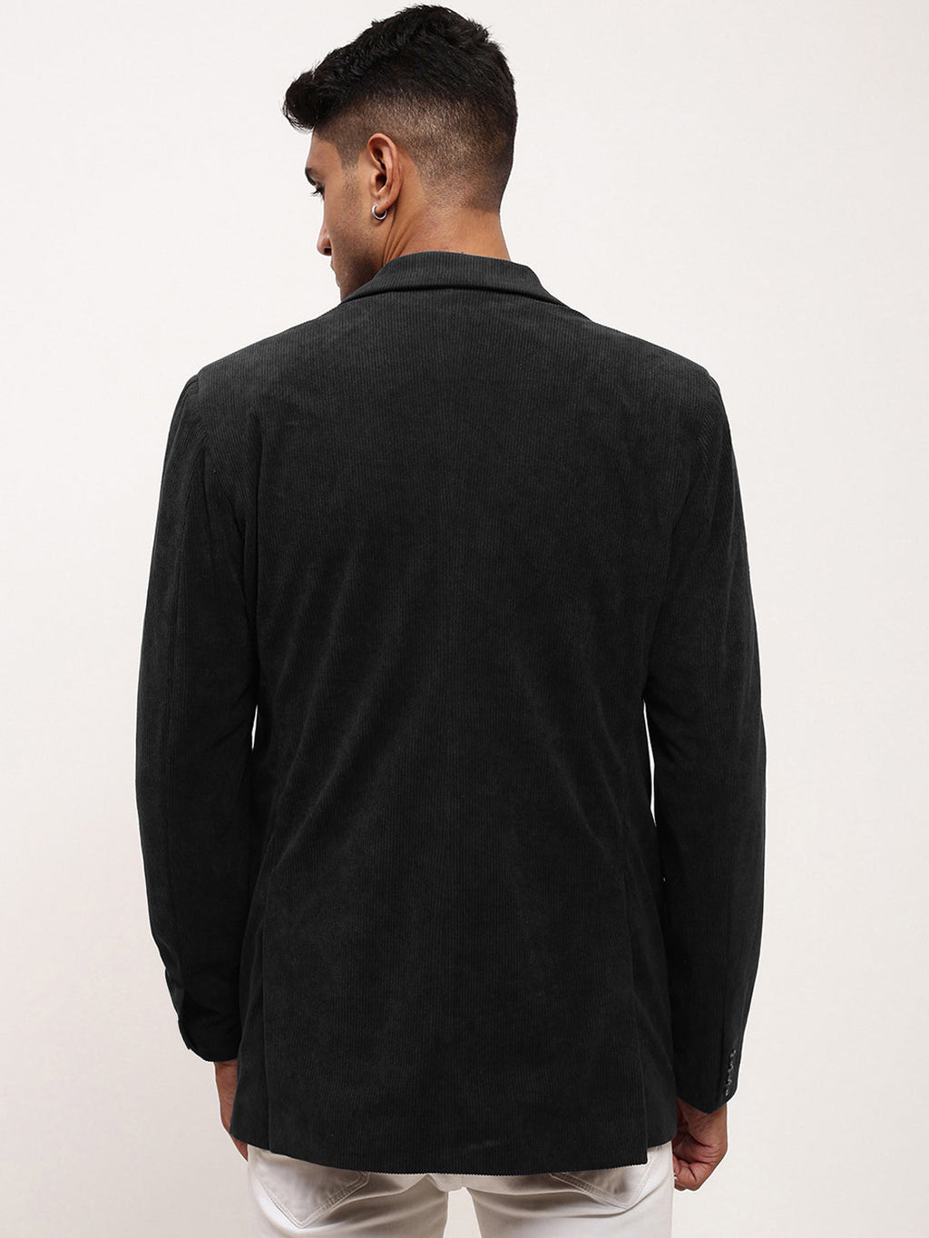 Men's Black Solid Single Breasted Blazer