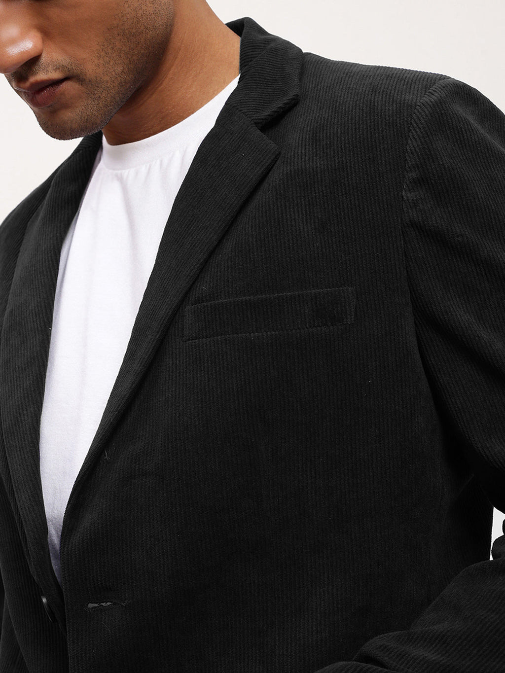 Men's Black Solid Single Breasted Blazer
