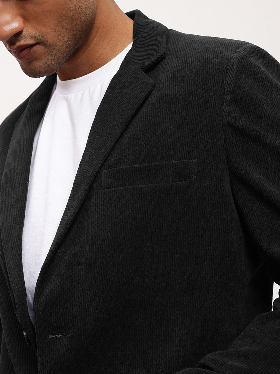 Men's Black Solid Single Breasted Blazer