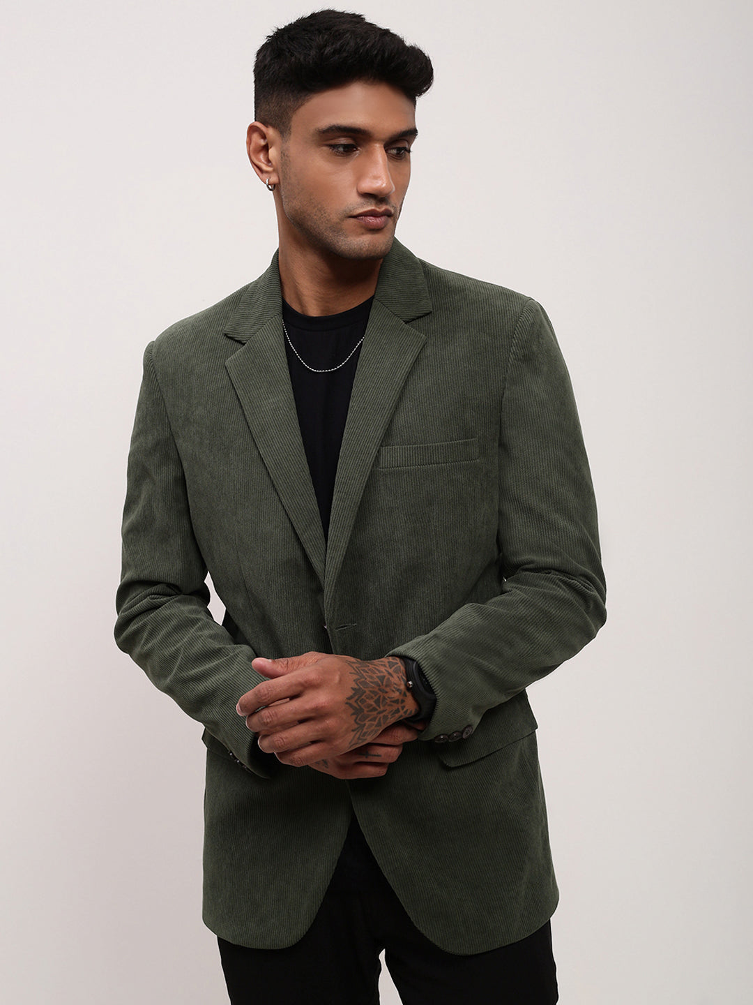 Men's Green Solid Single Breasted Blazer
