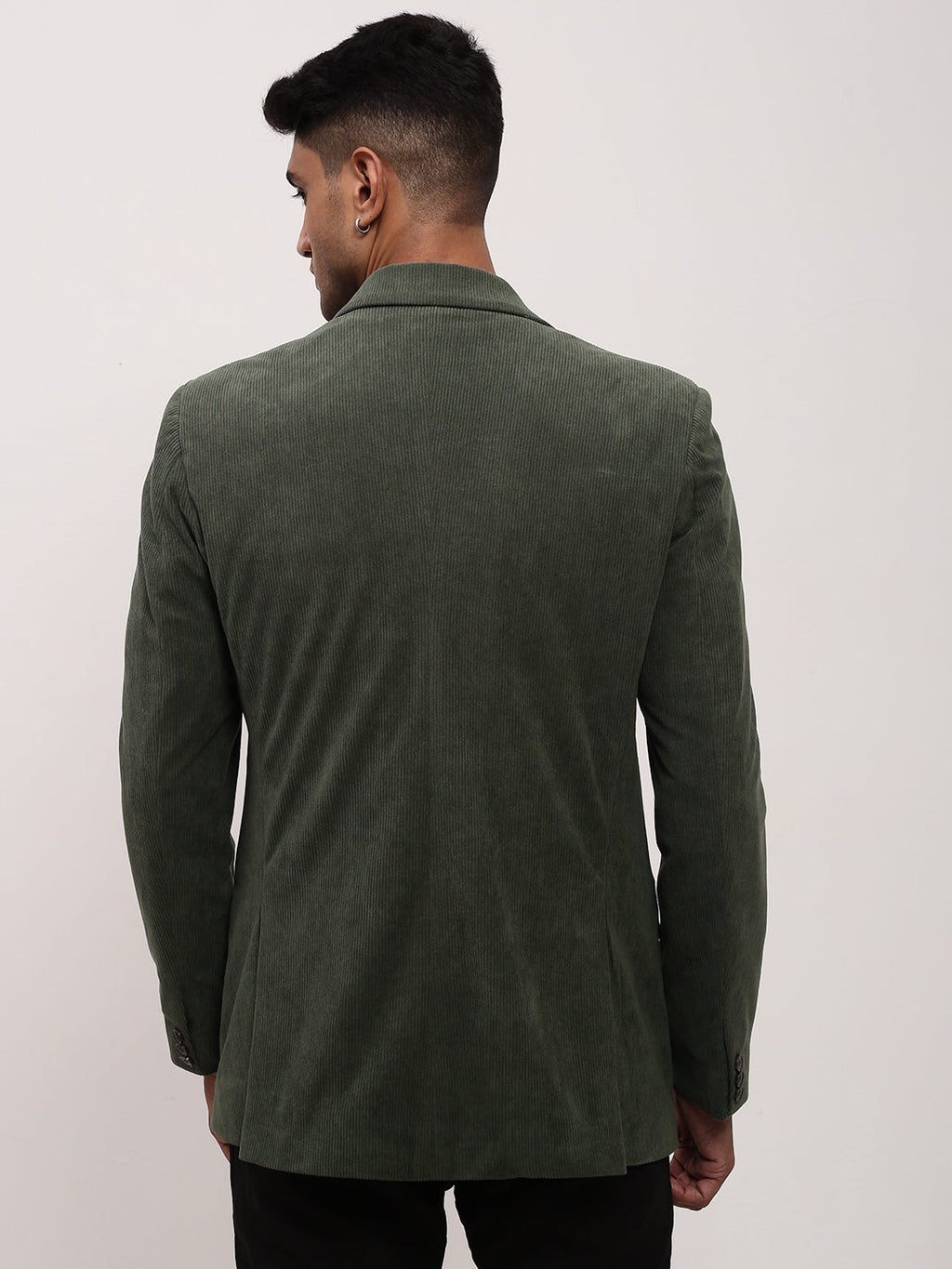 Men's Green Solid Single Breasted Blazer