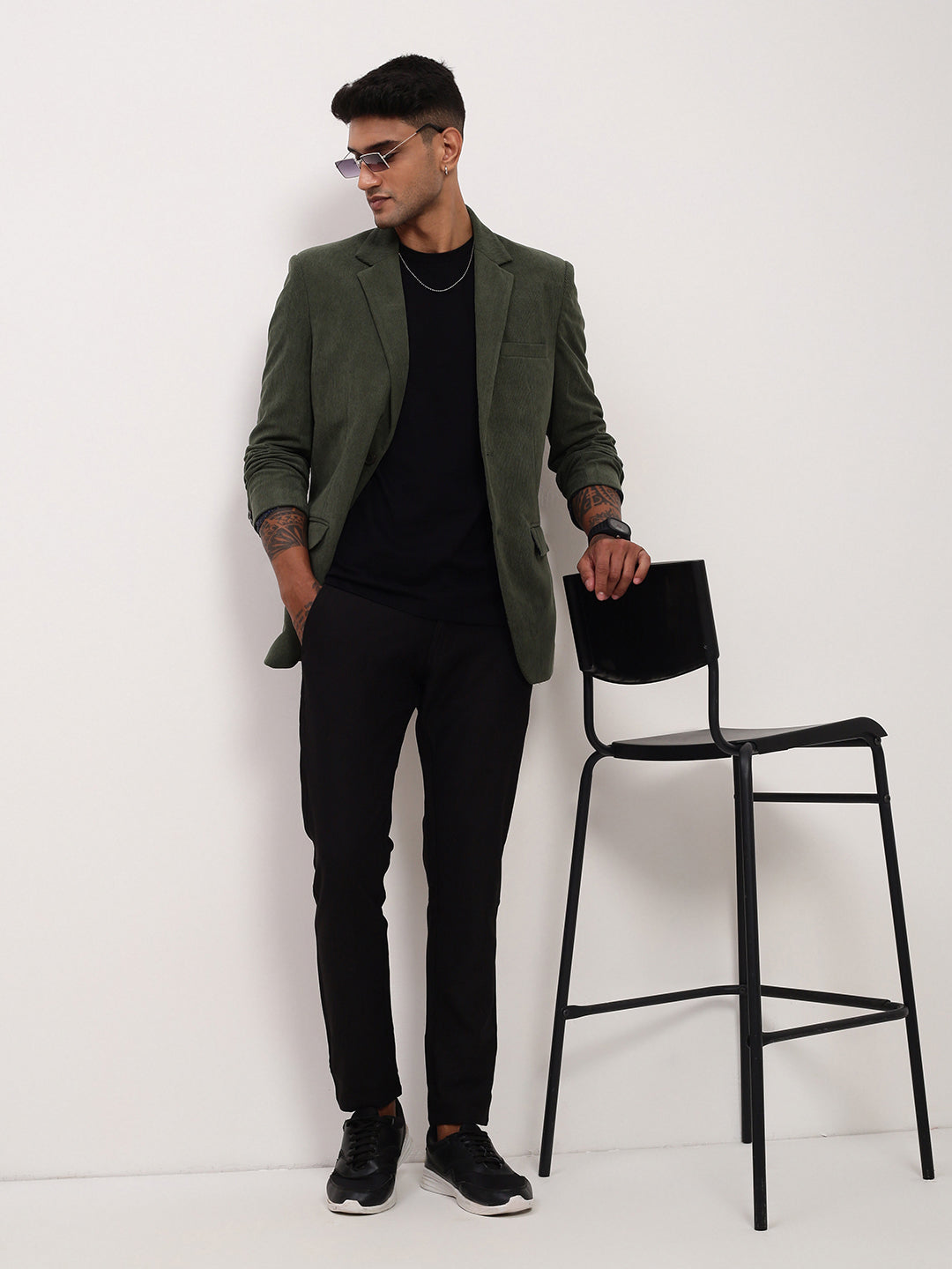 Men's Green Solid Single Breasted Blazer