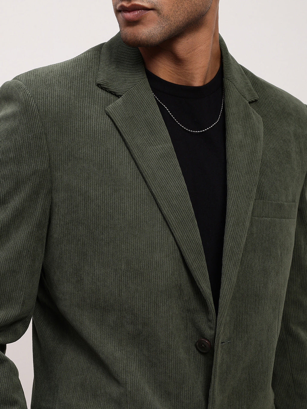 Men's Green Solid Single Breasted Blazer