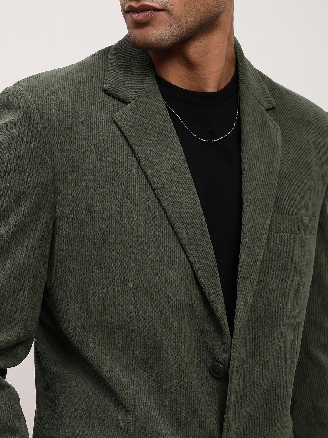 Men's Green Solid Single Breasted Blazer