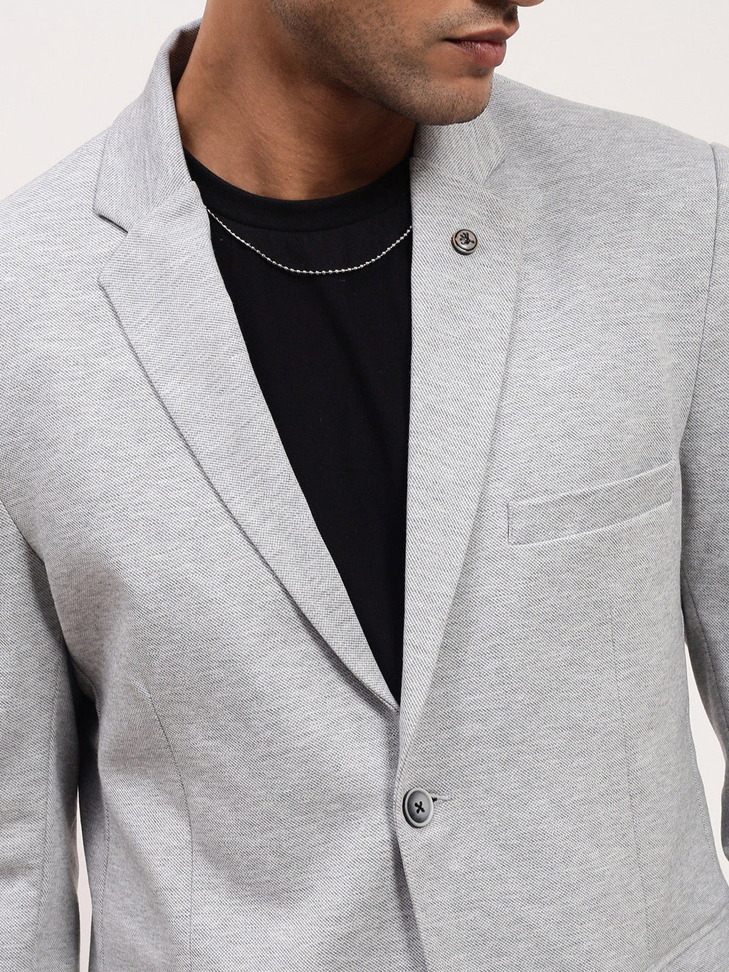 Men's Grey Solid Single Breasted Blazer