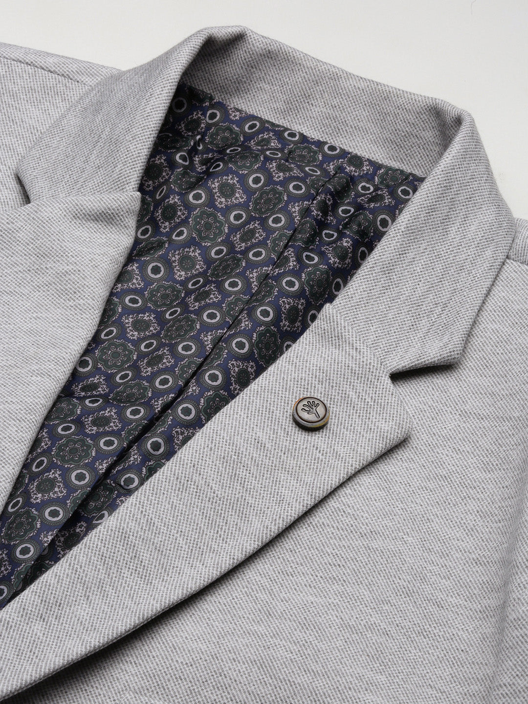 Men's Grey Solid Single Breasted Blazer