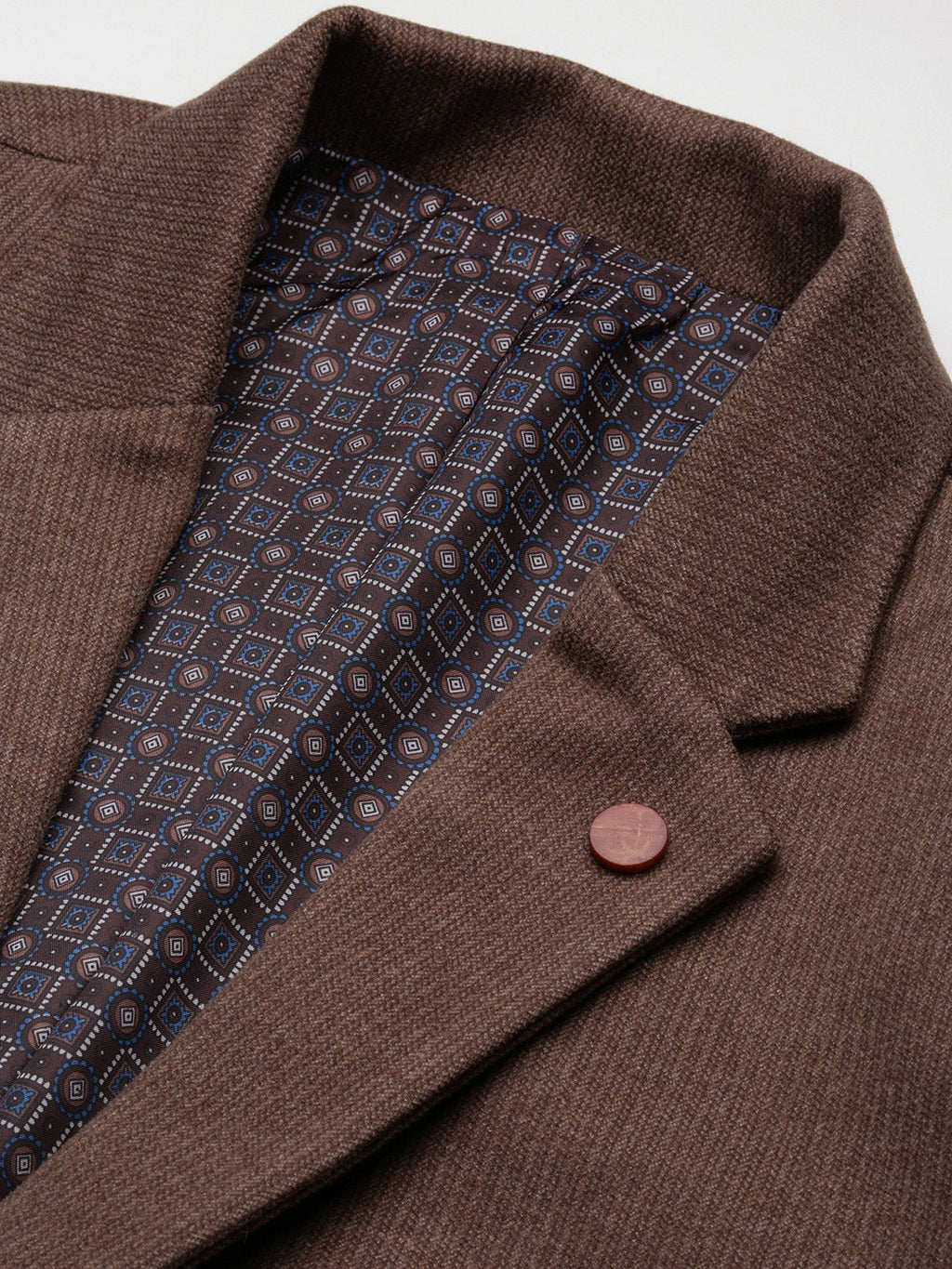 Men's Brown Solid Notched Lapel Single Breasted Blazer