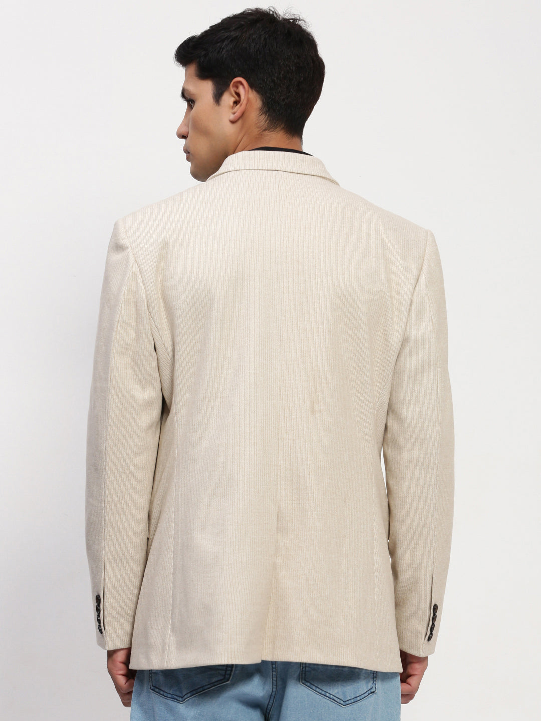 Men's Cream Solid Single Breasted Blazer