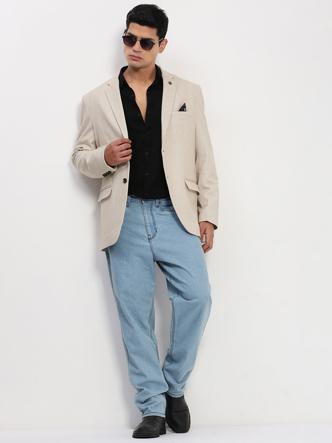 Men's Cream Solid Single Breasted Blazer