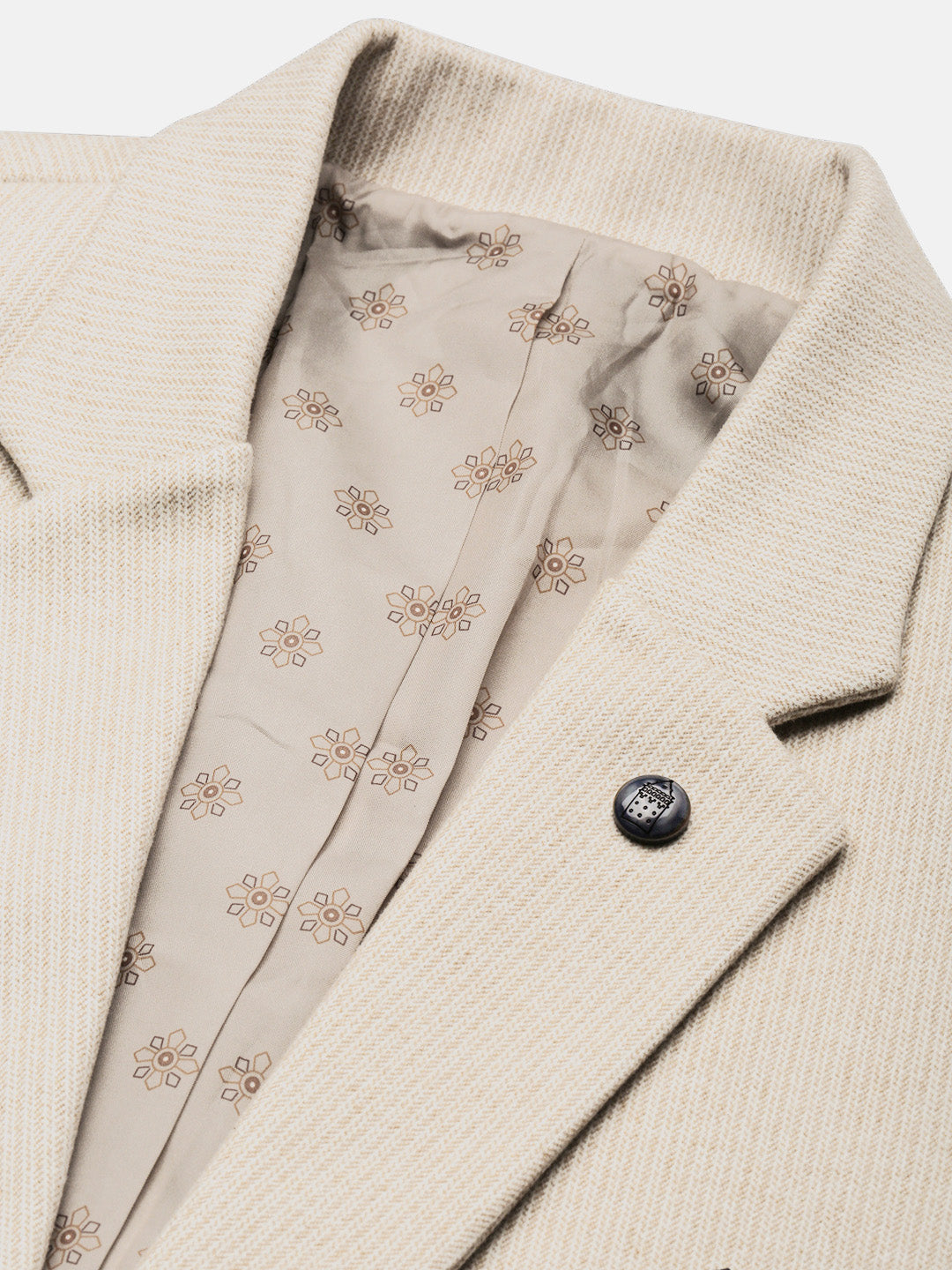 Men's Cream Solid Single Breasted Blazer
