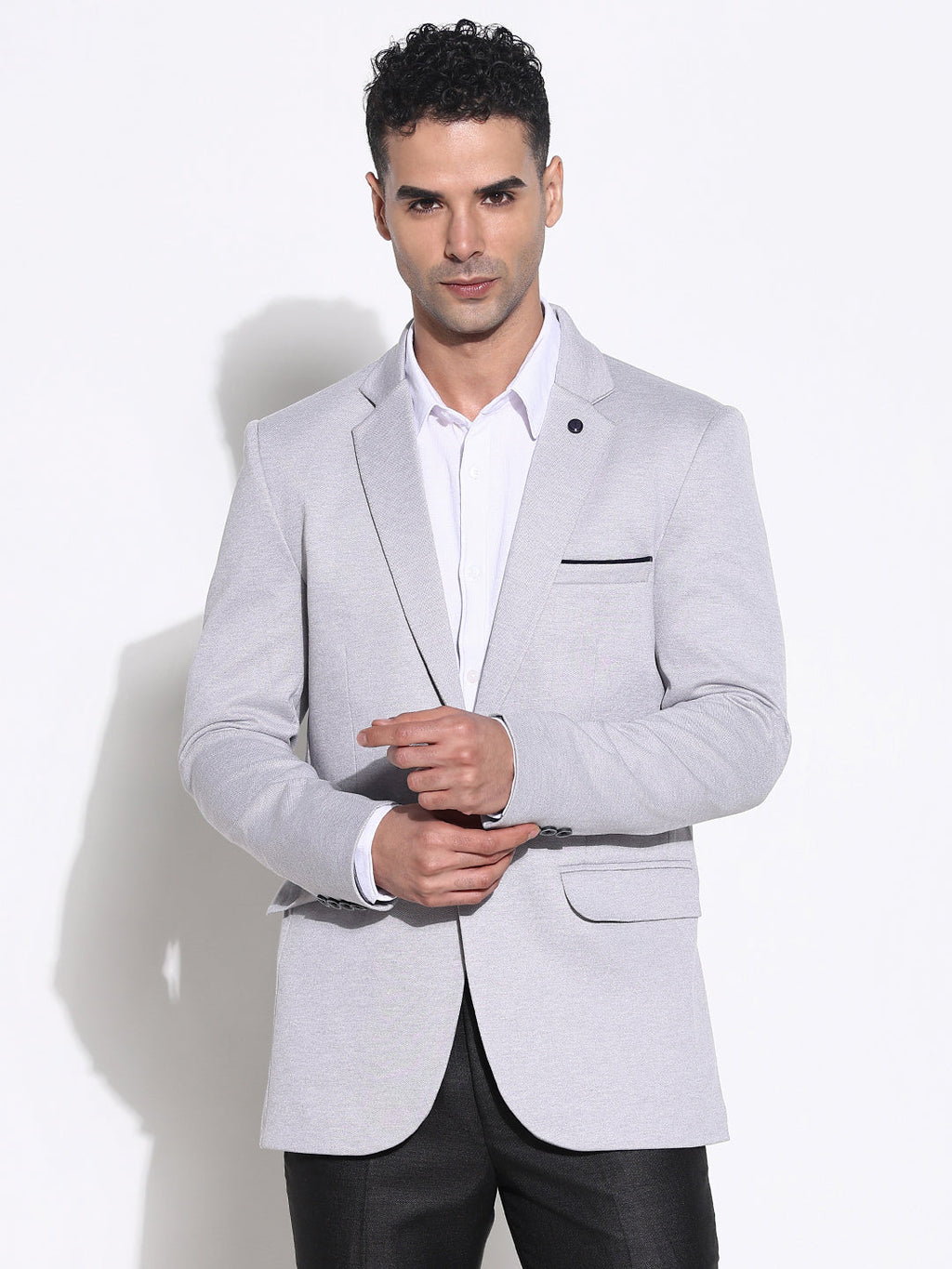 Men's Grey Slim-Fit Single-Breasted Blazers
