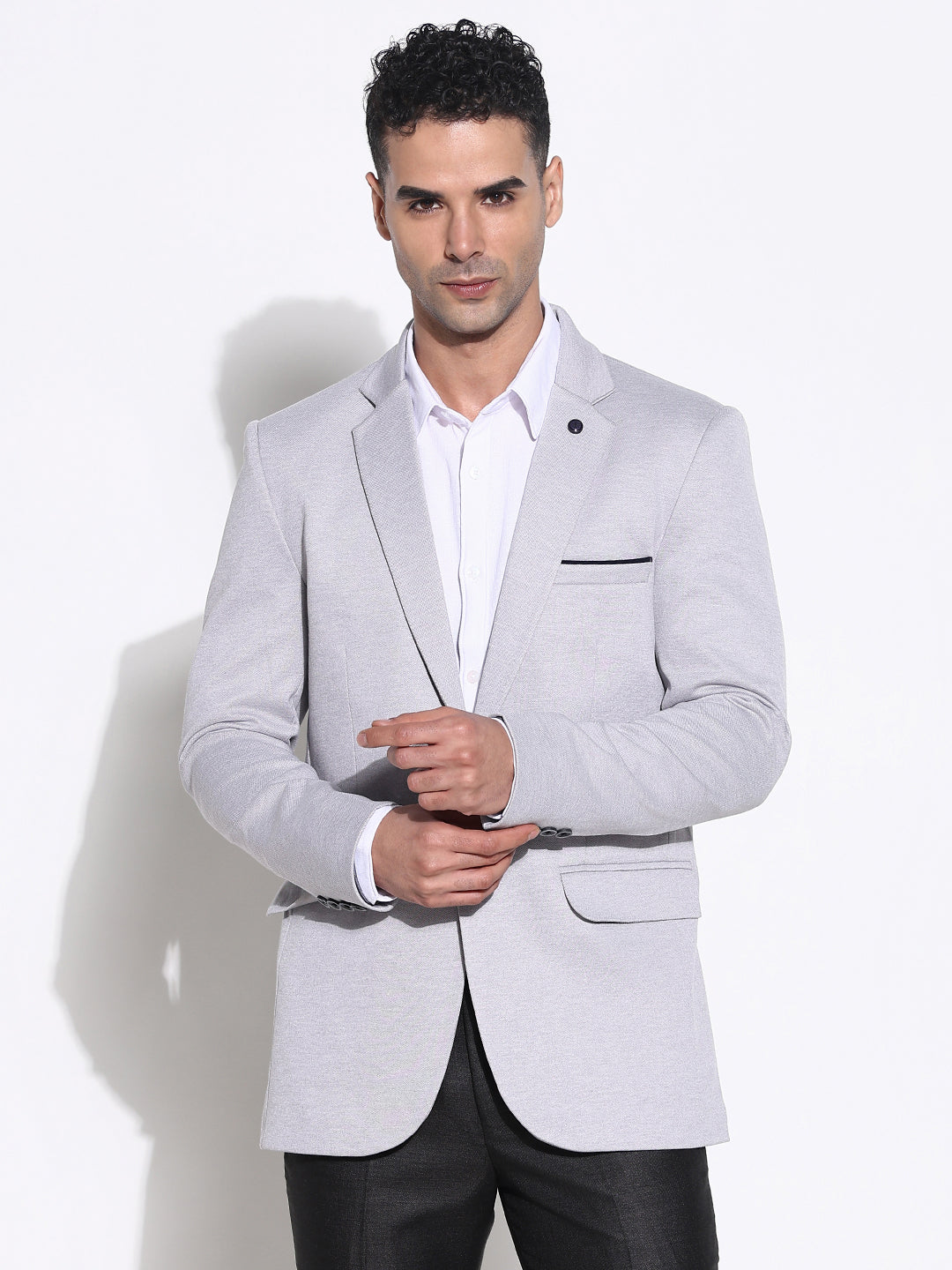 Men's Grey Slim-Fit Single-Breasted Blazers