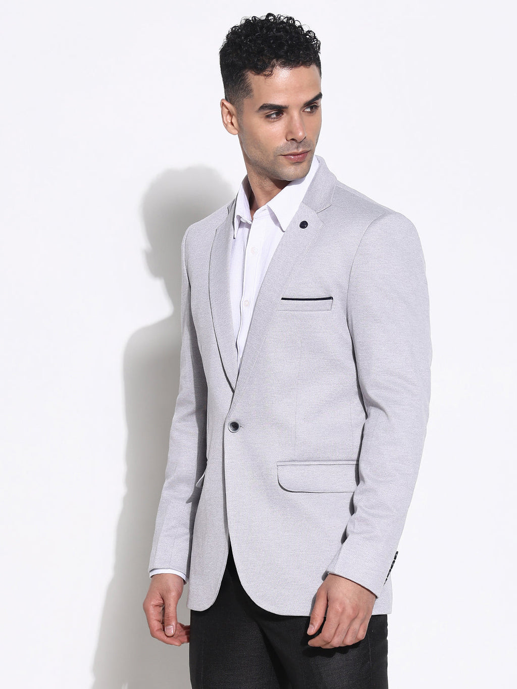 Men's Grey Slim-Fit Single-Breasted Blazers