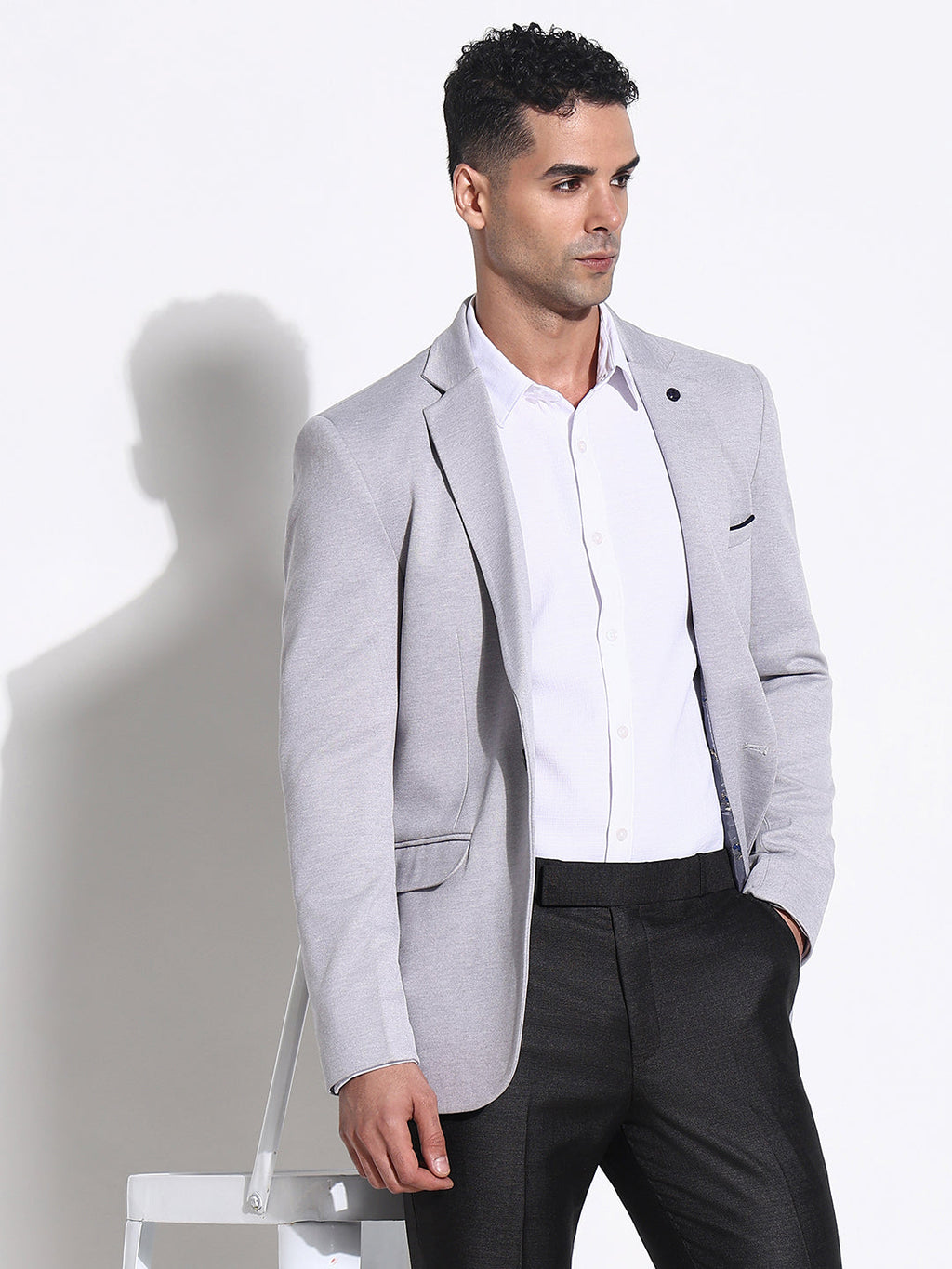 Men's Grey Slim-Fit Single-Breasted Blazers