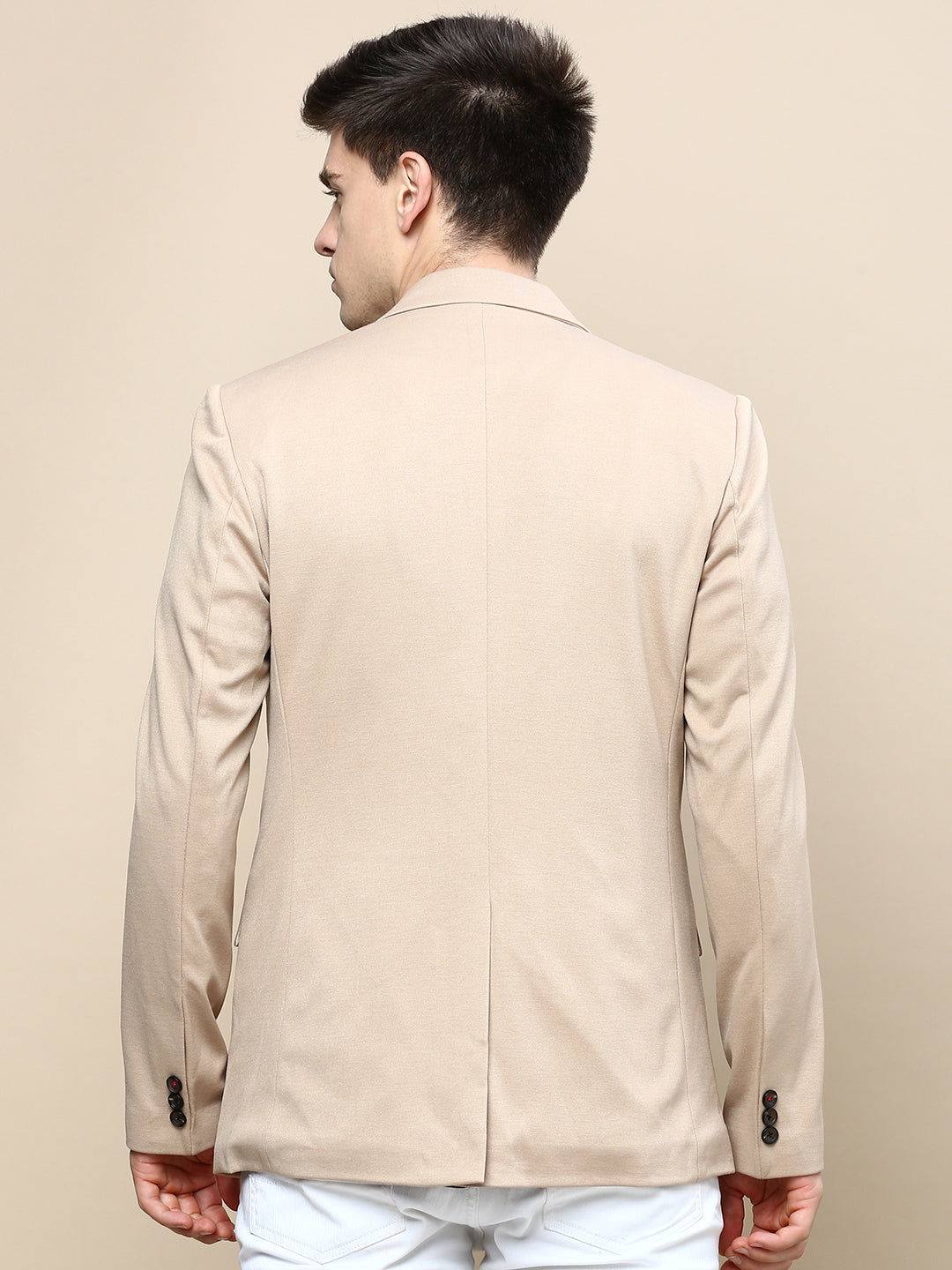 Men's Beige Notched Lapel Slim-Fit Single Breasted Blazer