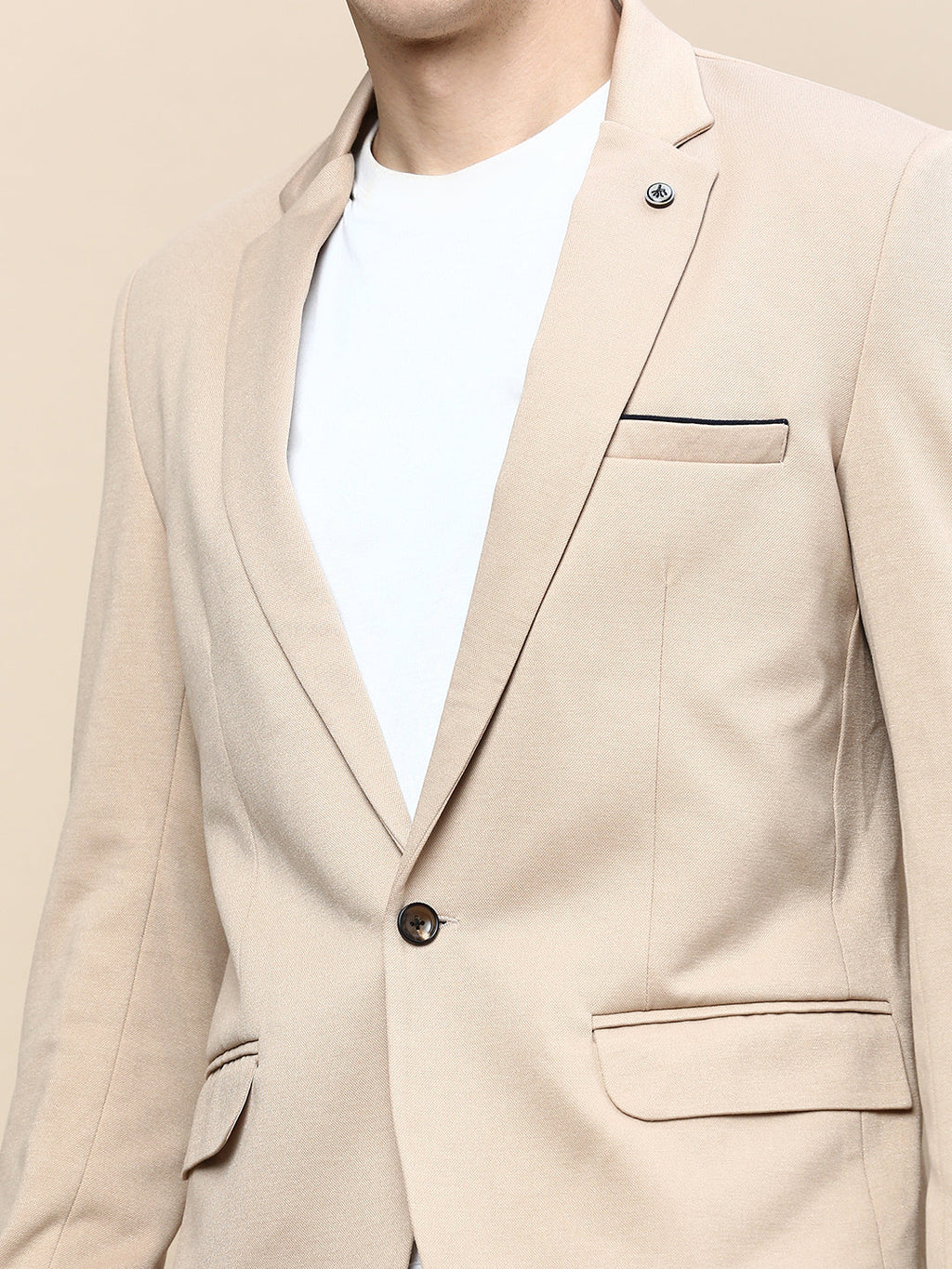 Men's Beige Notched Lapel Slim-Fit Single Breasted Blazer