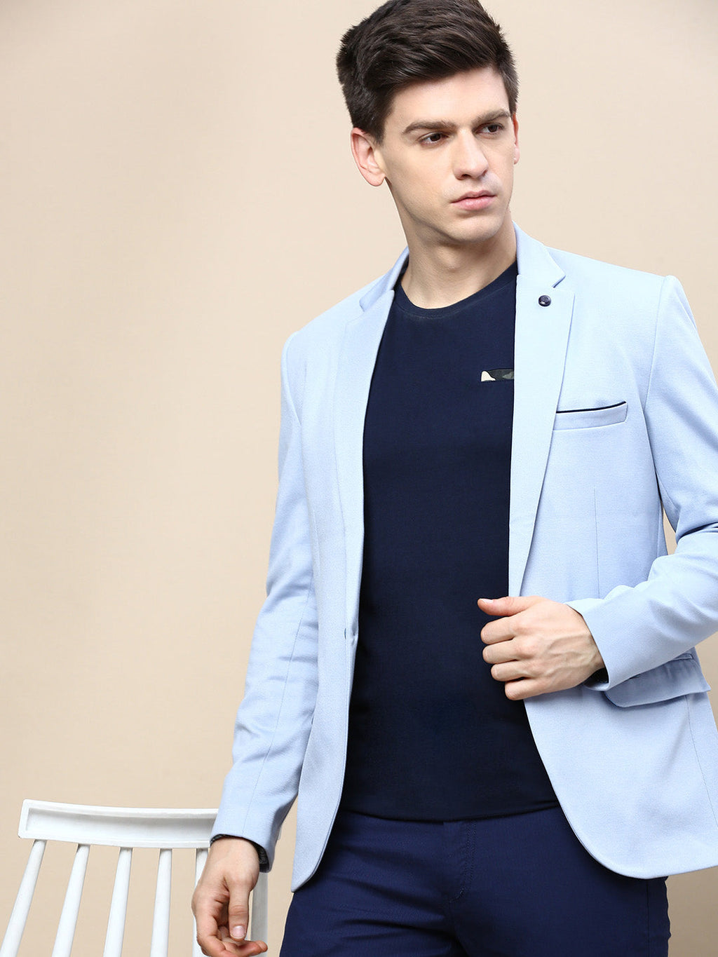 Men's Blue Notched Lapel Single Breasted Blazer
