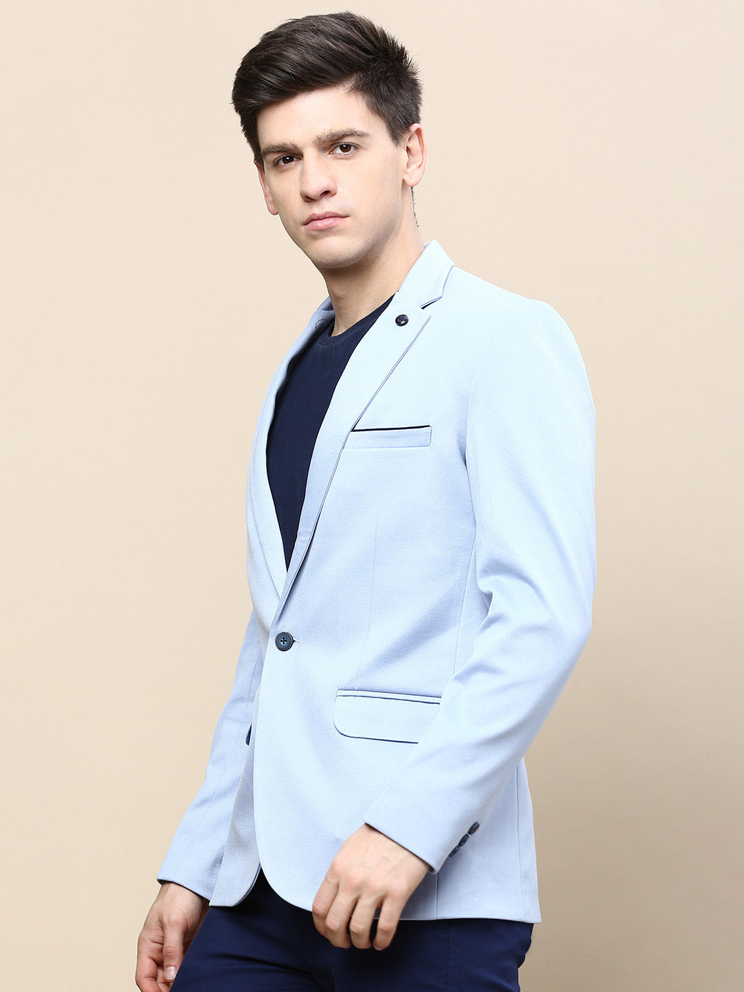 Men's Blue Notched Lapel Single Breasted Blazer