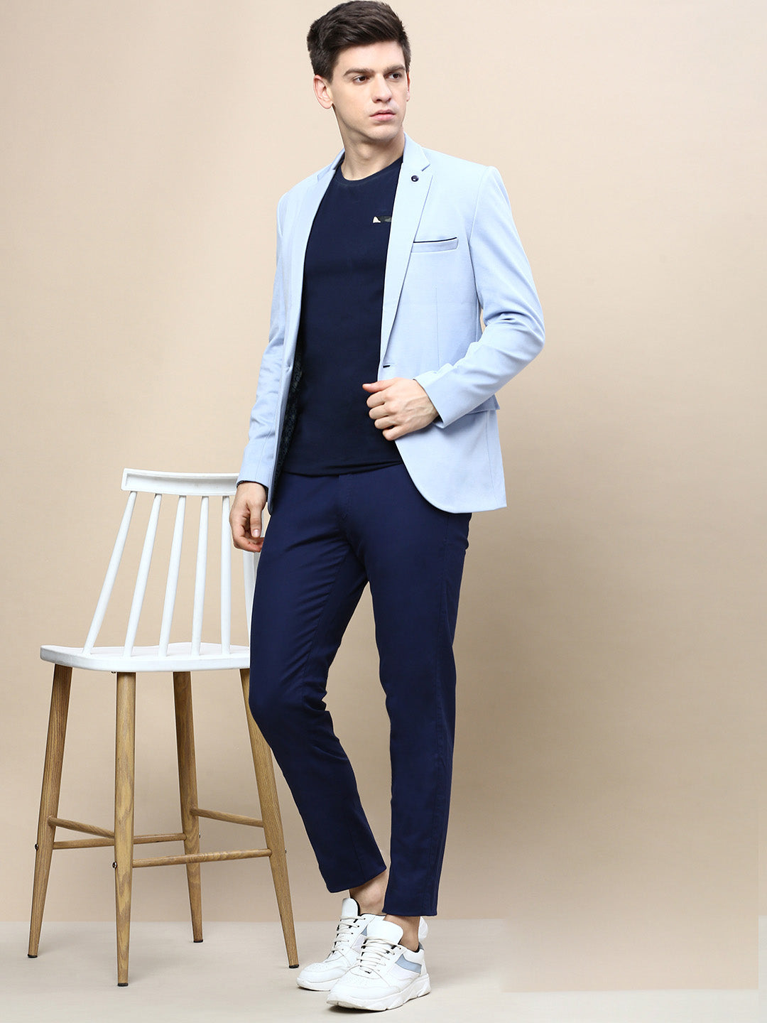 Men's Blue Notched Lapel Single Breasted Blazer