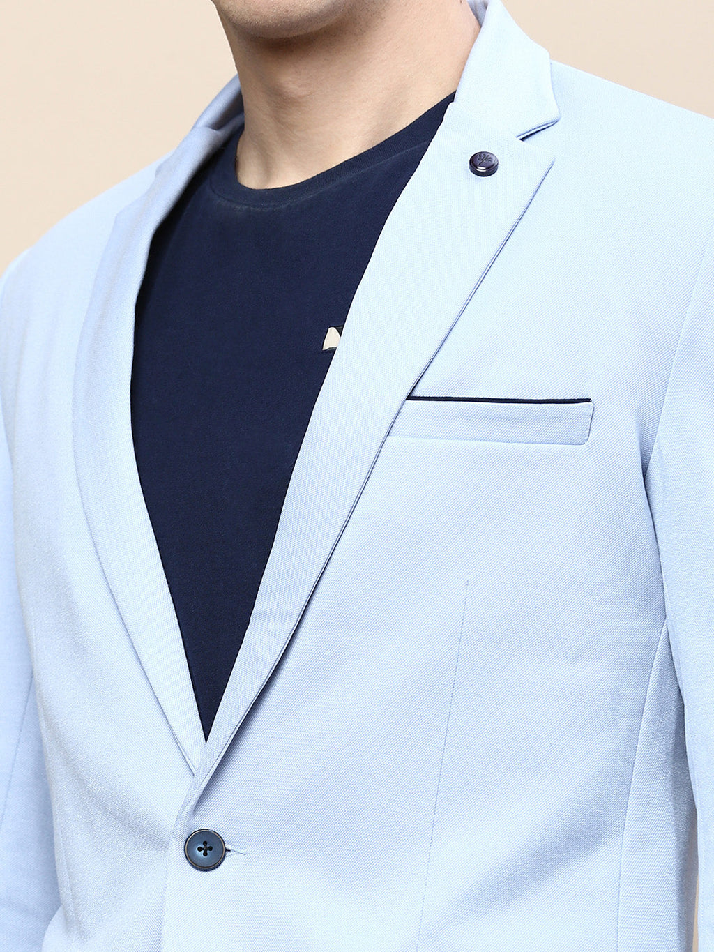 Men's Blue Notched Lapel Single Breasted Blazer