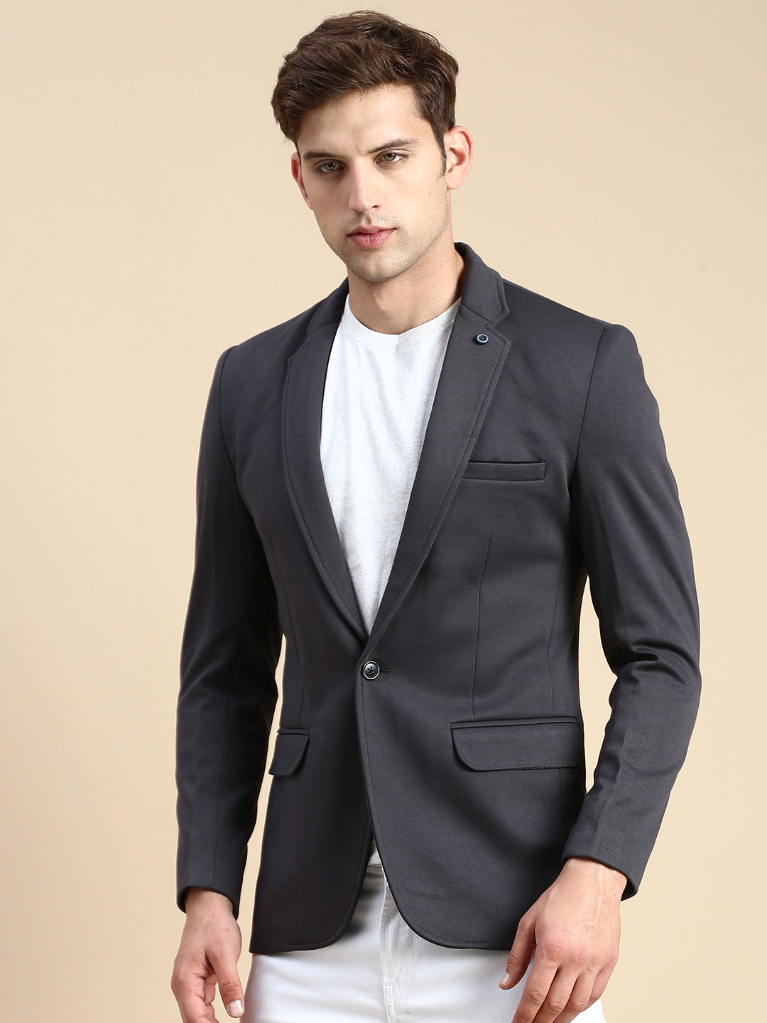 Men's Grey Slim-Fit Single Breasted Blazer