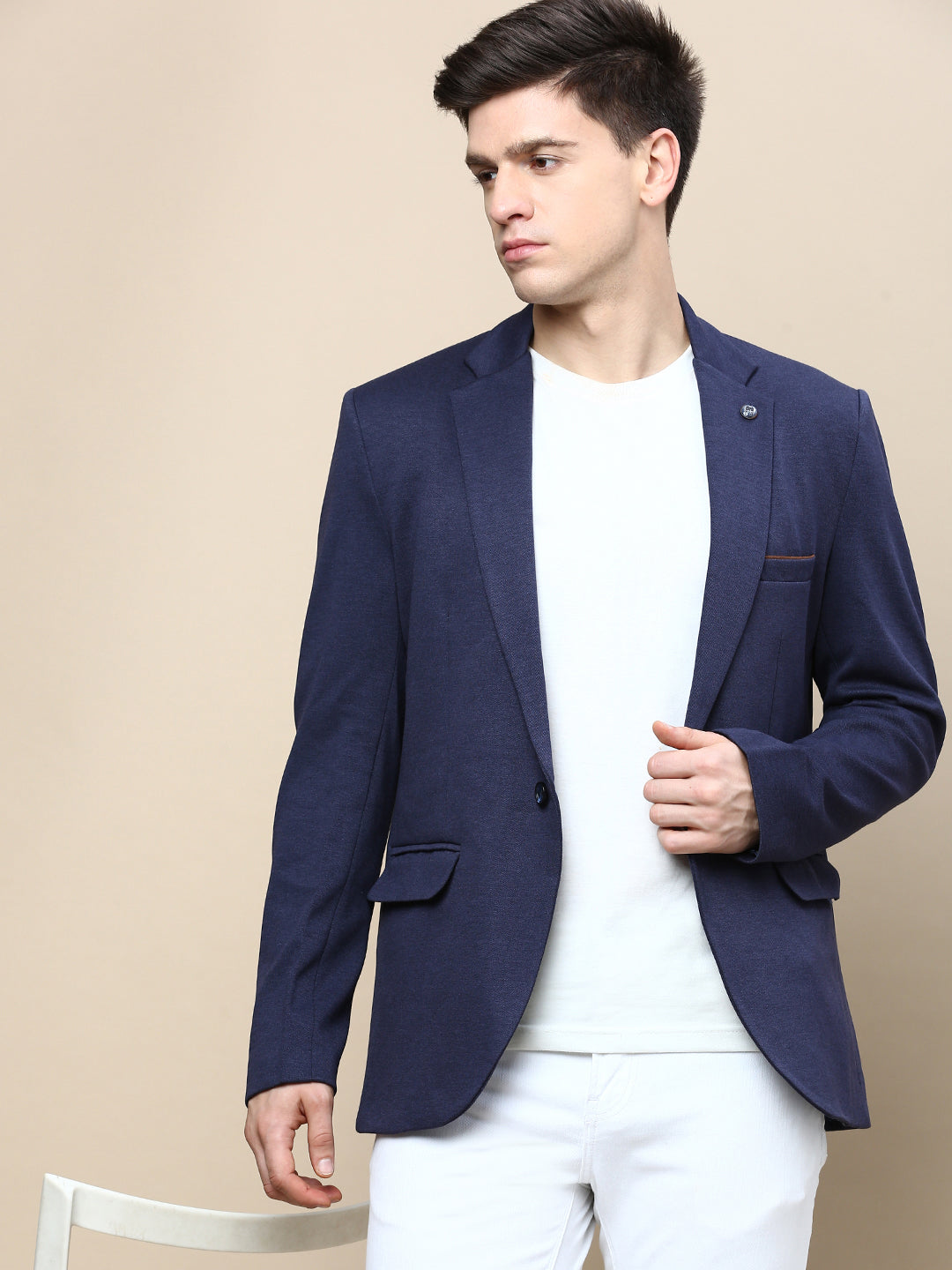 Men's Navy Blue Slim-Fit Single Breasted Blazer