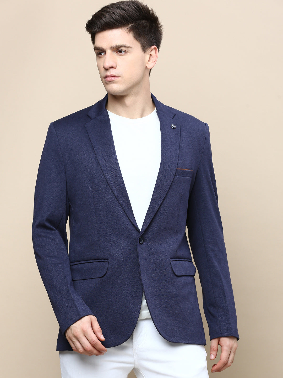 Men's Navy Blue Slim-Fit Single Breasted Blazer