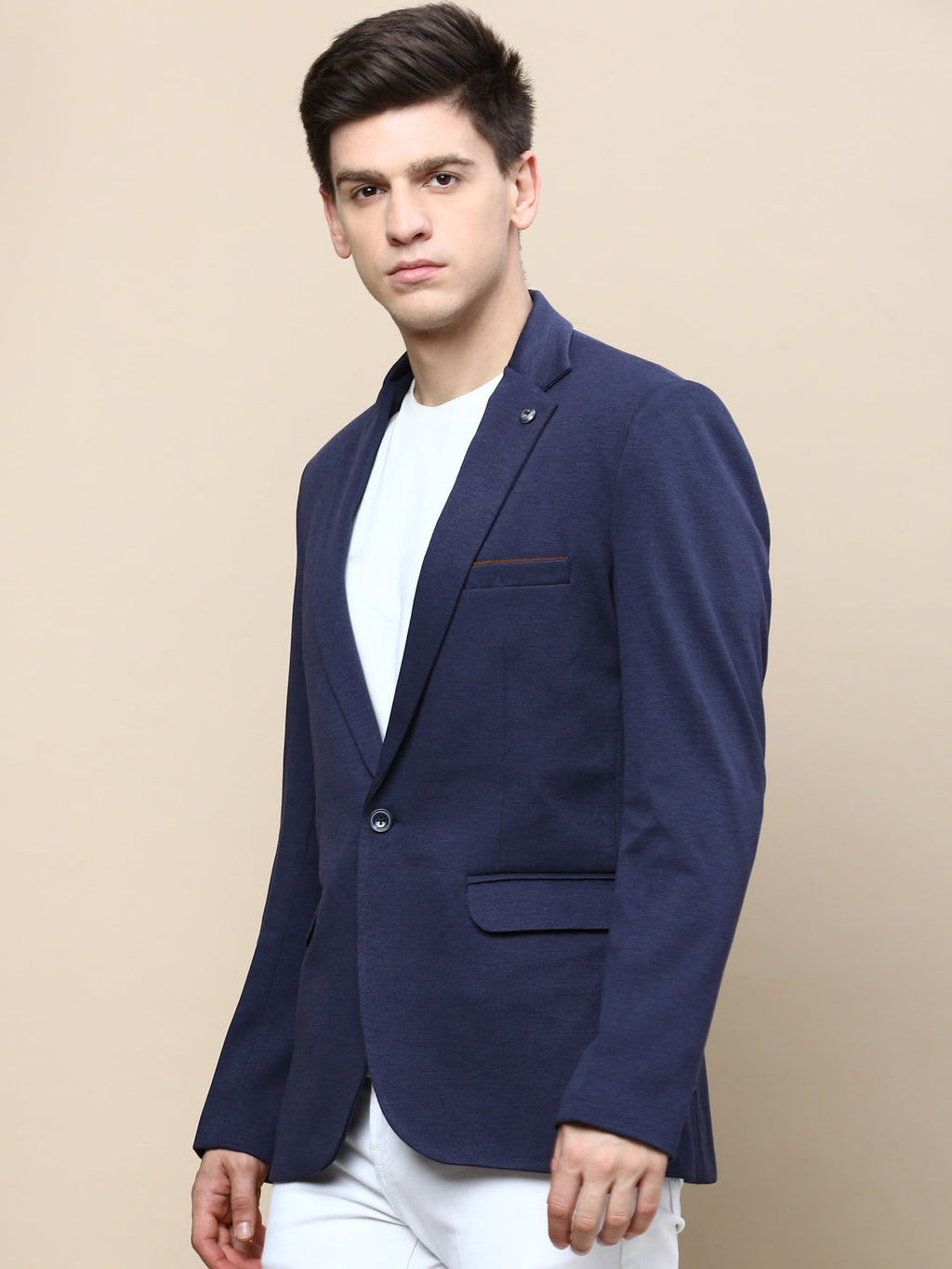 Men's Navy Blue Slim-Fit Single Breasted Blazer