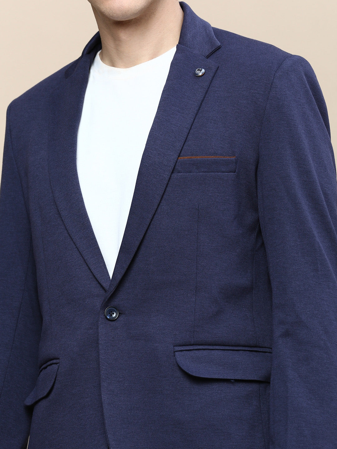 Men's Navy Blue Slim-Fit Single Breasted Blazer