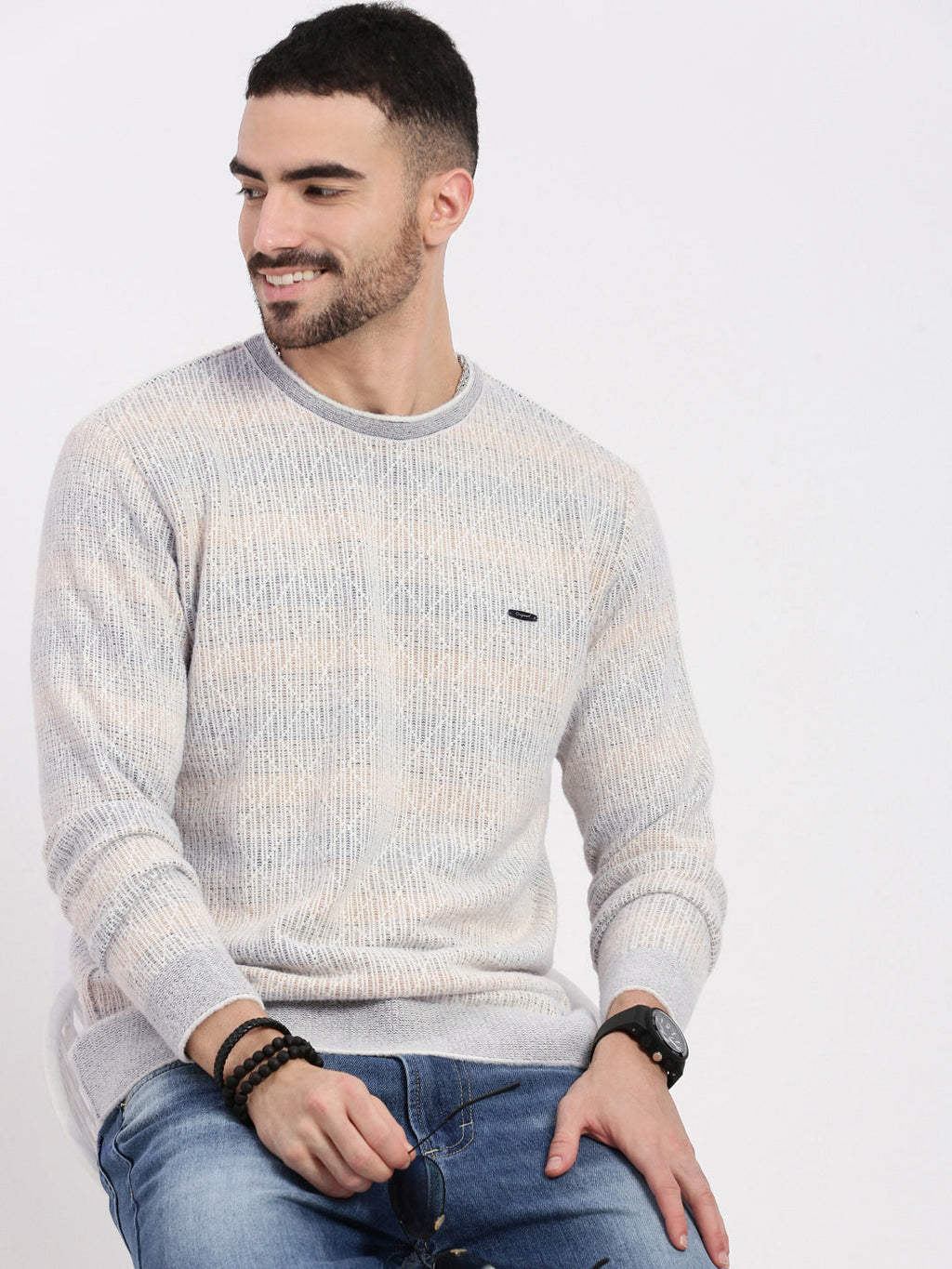 Men's Grey Geometric Sweater