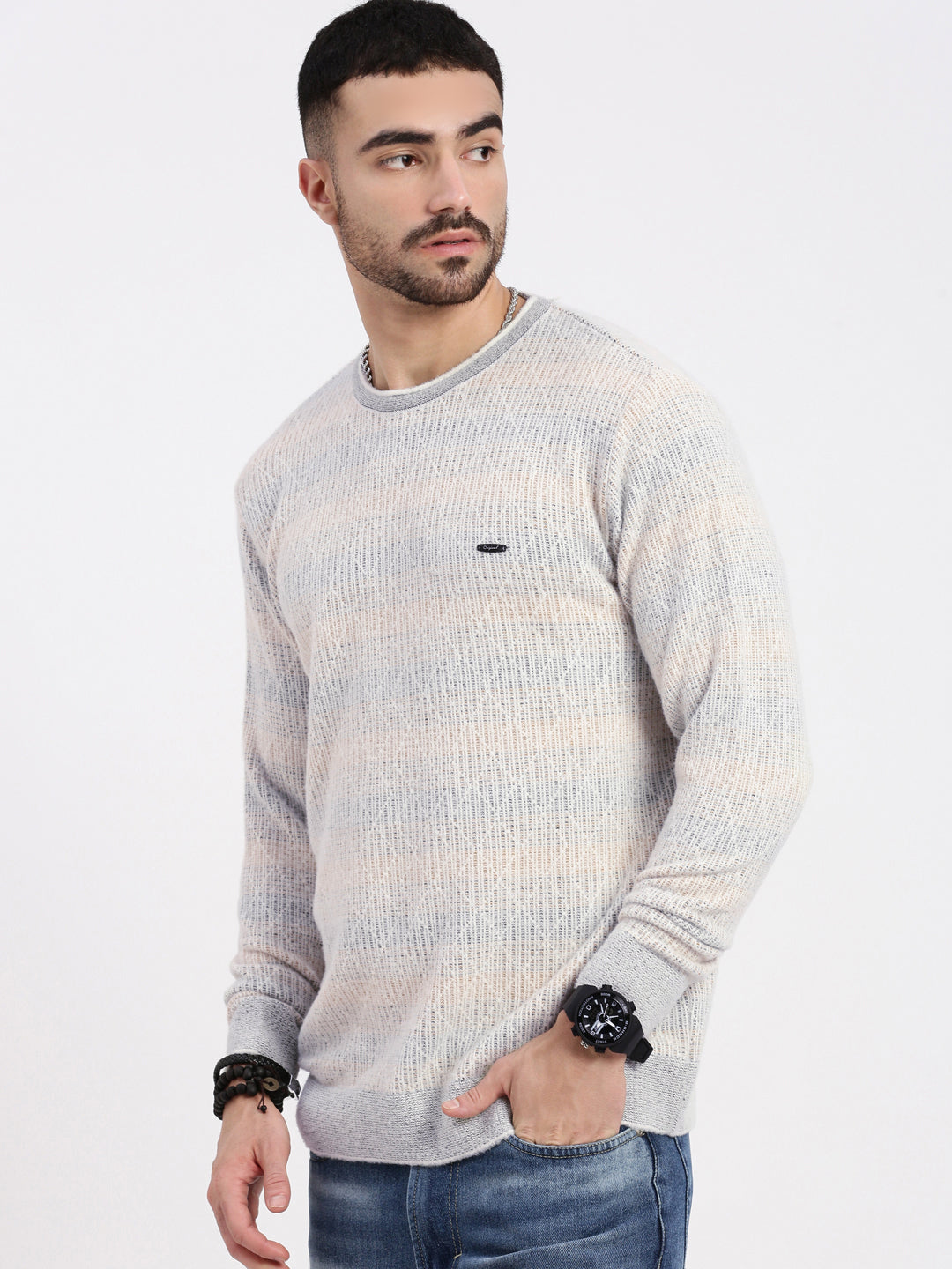 Men's Grey Geometric Sweater