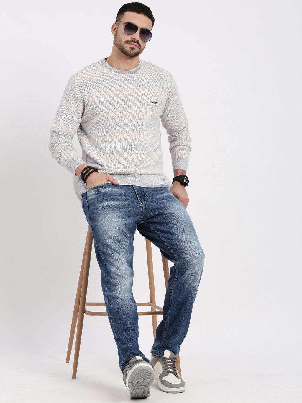 Men's Grey Geometric Sweater