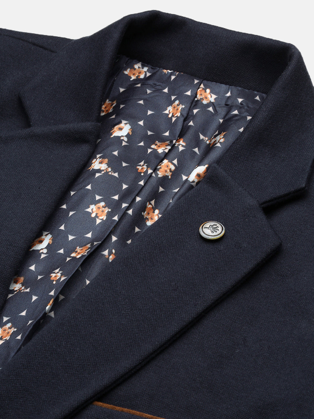 Men's Navy Blue Slim Fit Single Breasted Notched Lapel Collar Cotton Blazers