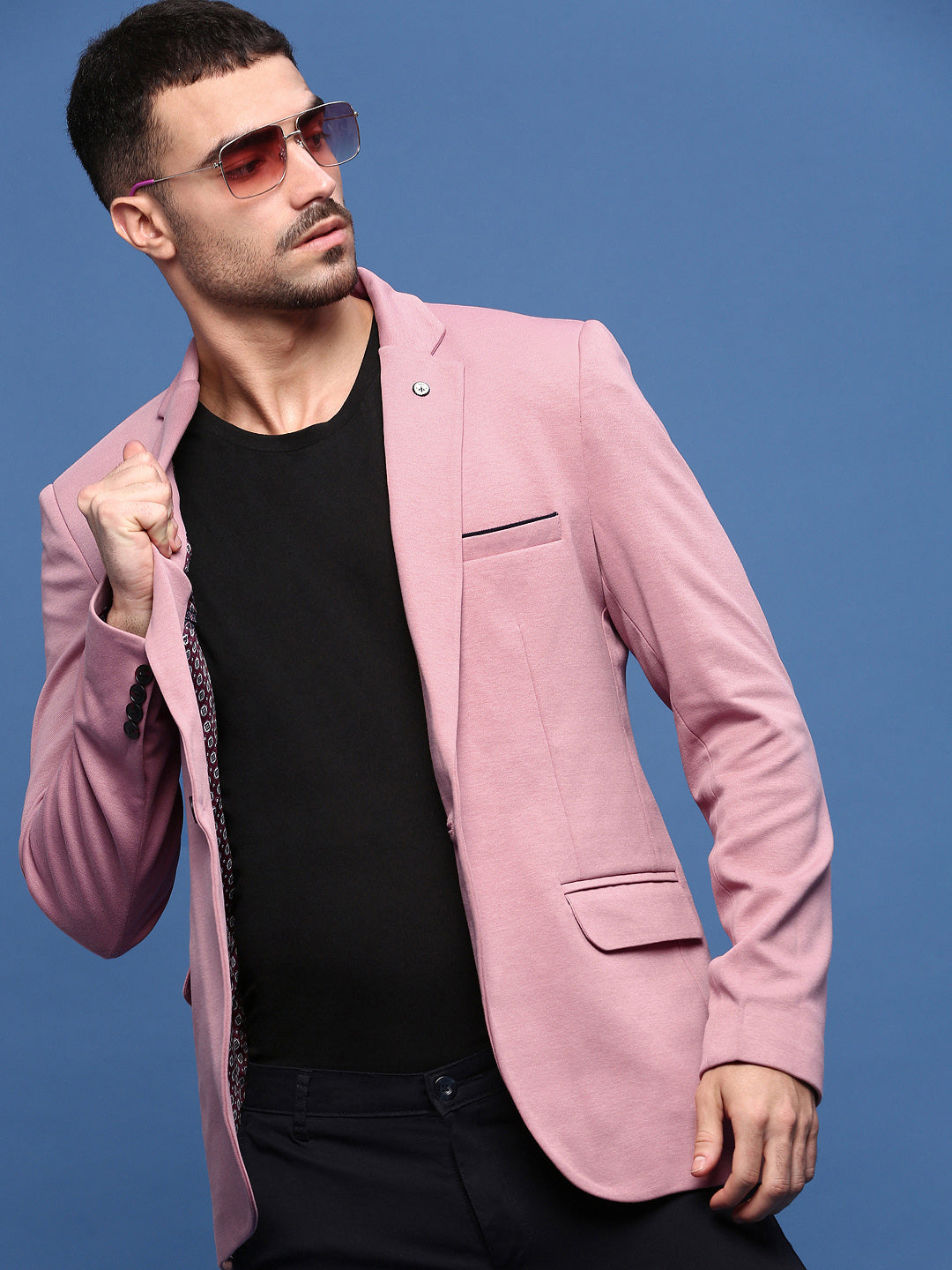 Men's Peach Slim Fit Single Breasted Notched Lapel Cotton Blazers