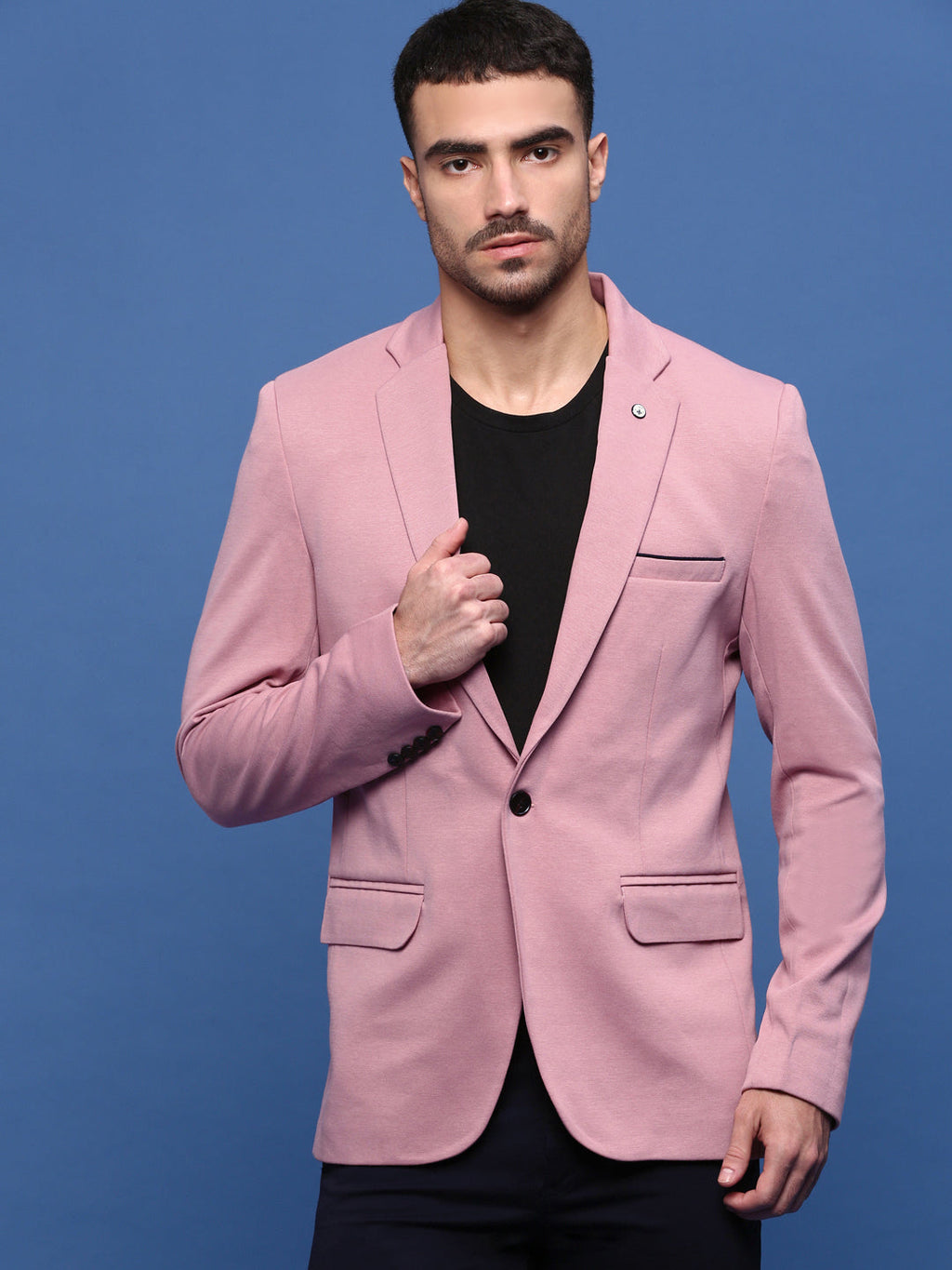 Men's Peach Slim Fit Single Breasted Notched Lapel Cotton Blazers