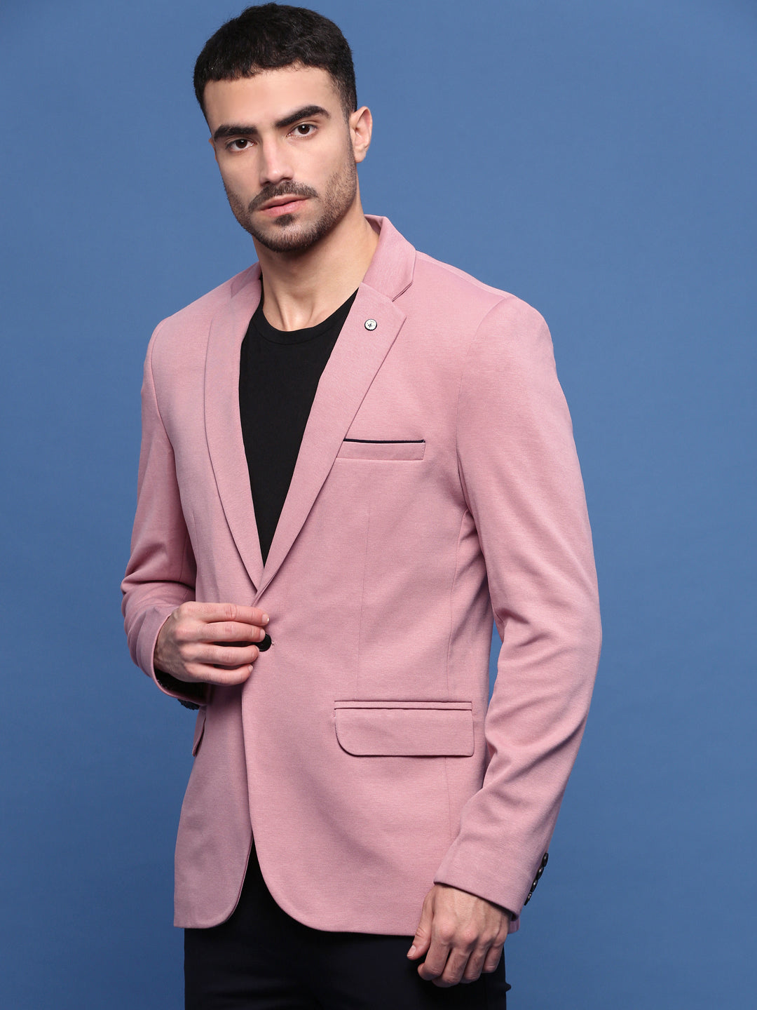 Men's Peach Slim Fit Single Breasted Notched Lapel Cotton Blazers