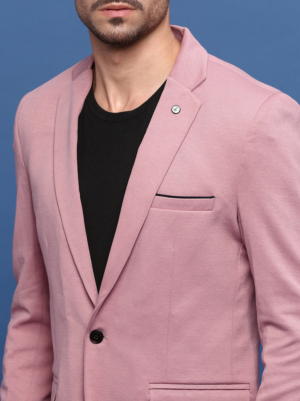 Men's Peach Slim Fit Single Breasted Notched Lapel Cotton Blazers
