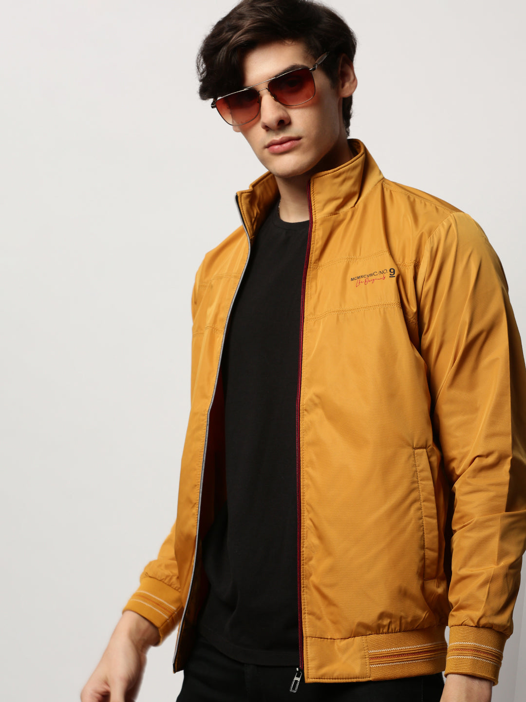 Men's Mustard Mock Collar Bomber Jacket