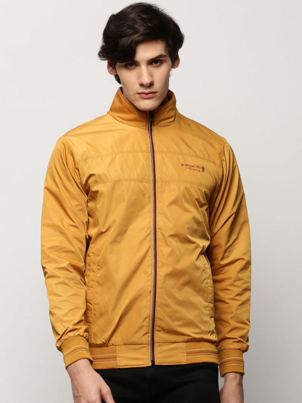 Men's Mustard Mock Collar Bomber Jacket