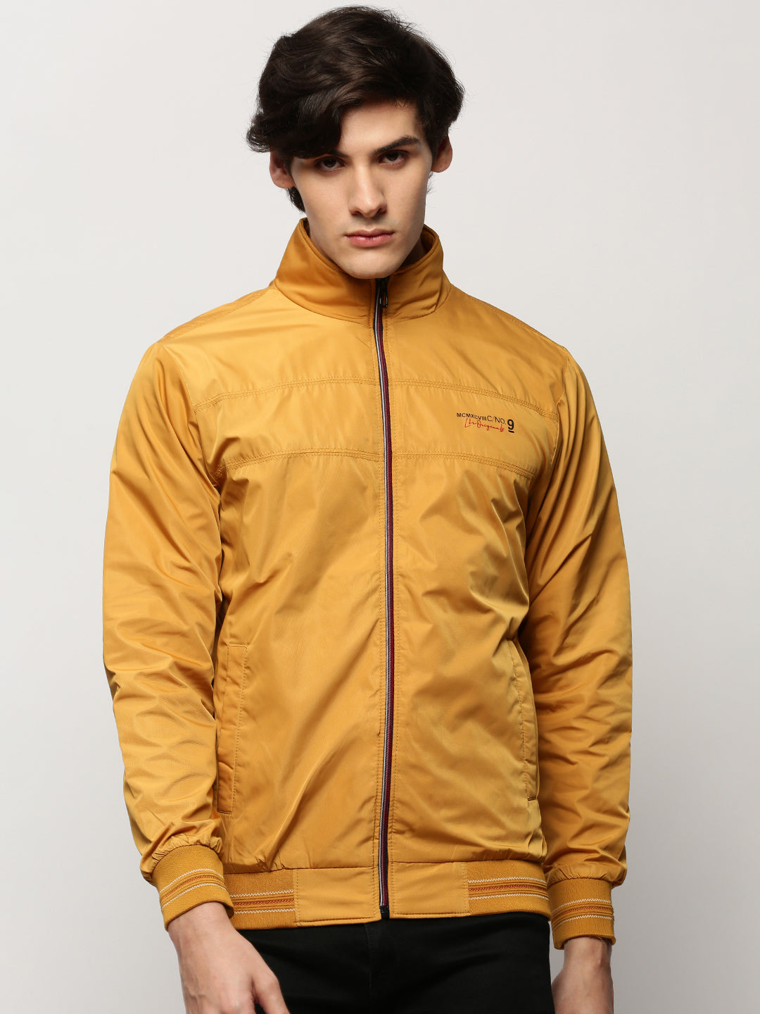 Men's Mustard Mock Collar Bomber Jacket