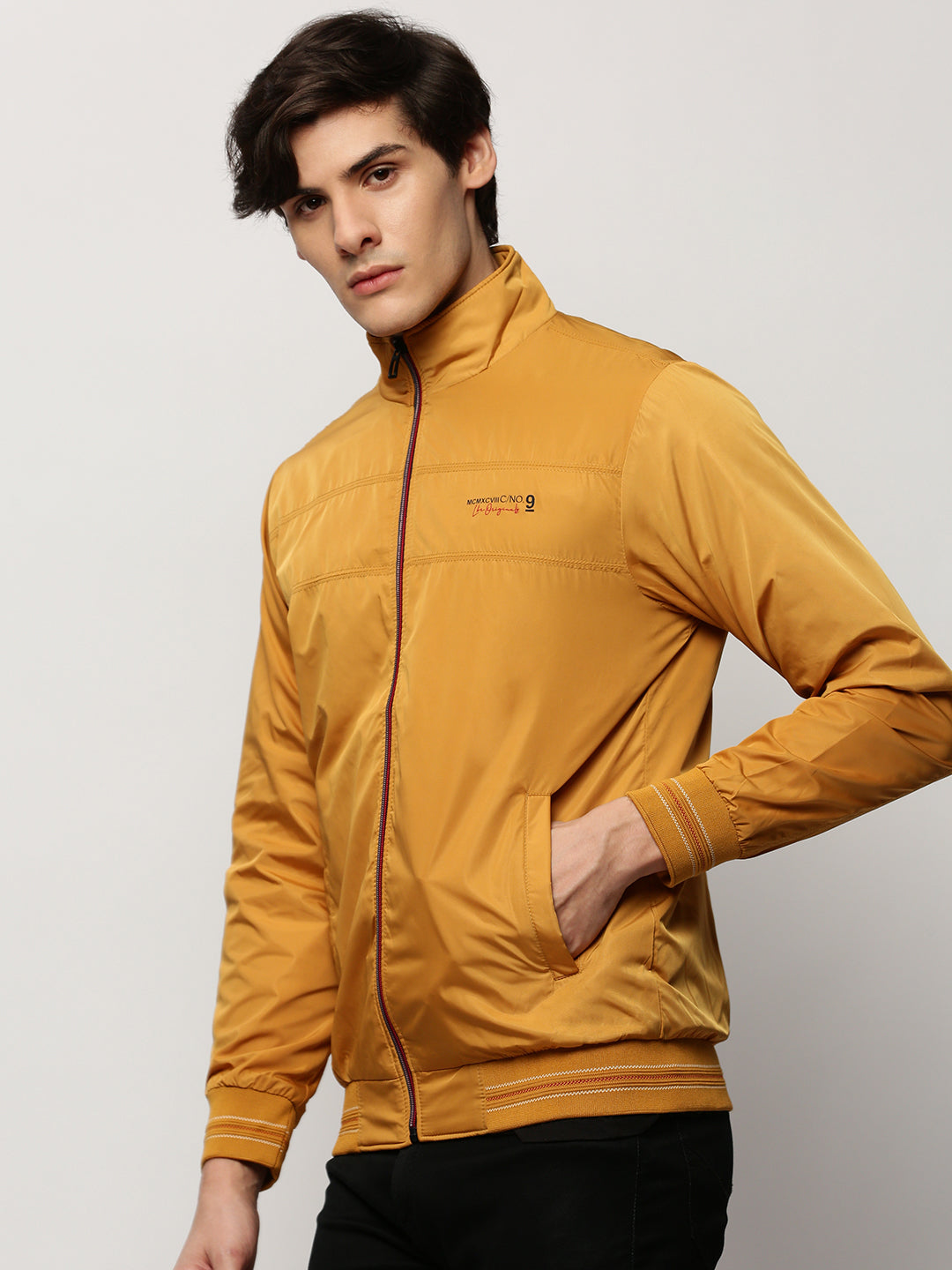 Men's Mustard Mock Collar Bomber Jacket