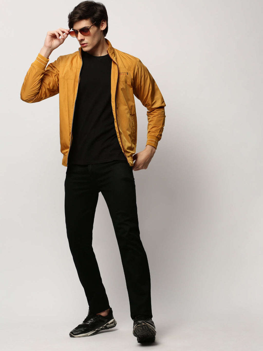 Men's Mustard Mock Collar Bomber Jacket