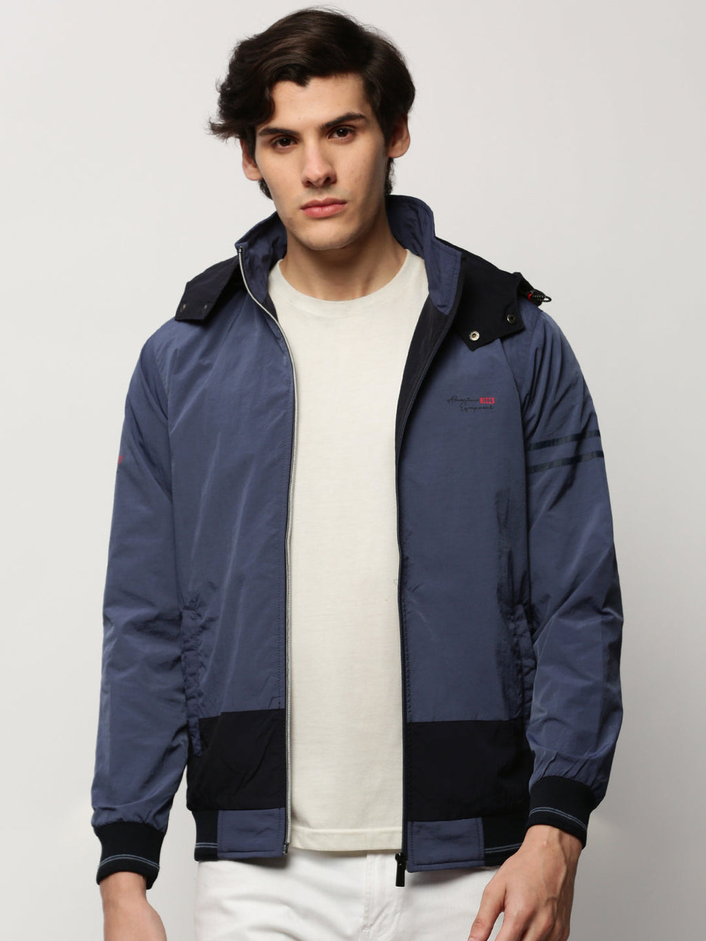 Men's Blue Colourblock Casual Bomber Jackets
