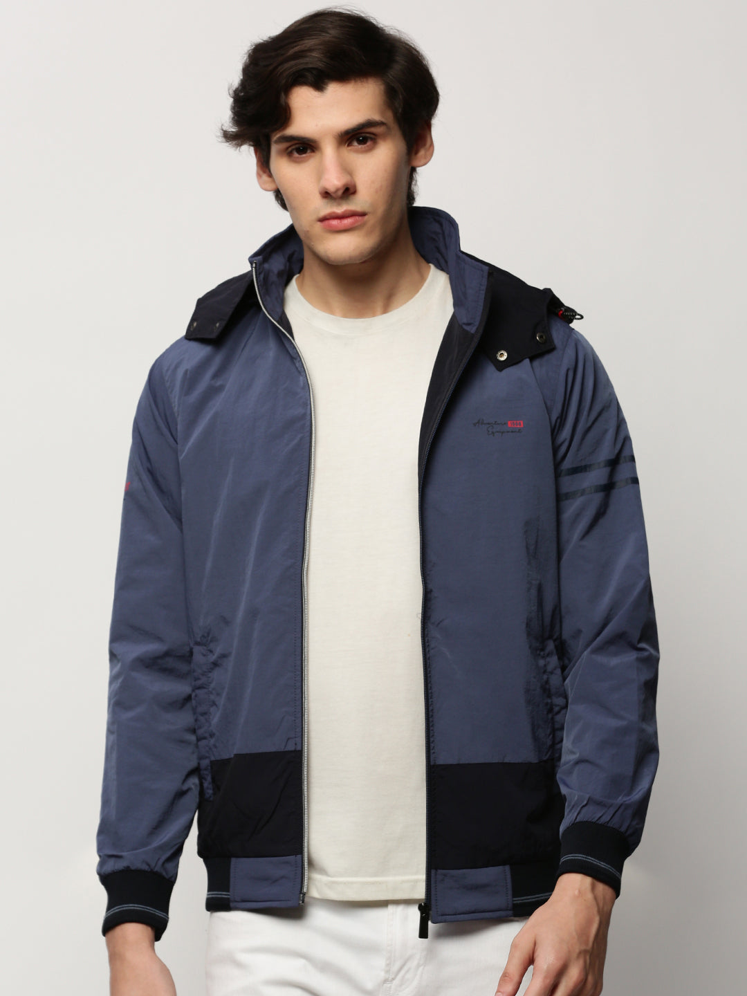 Men's Blue Colourblock Casual Bomber Jackets