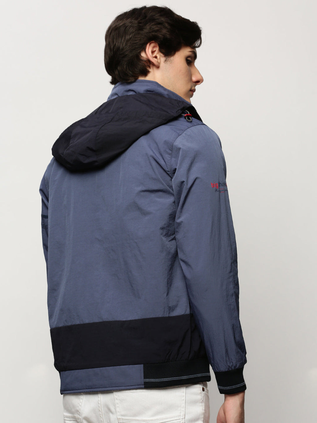 Men's Blue Colourblock Casual Bomber Jackets