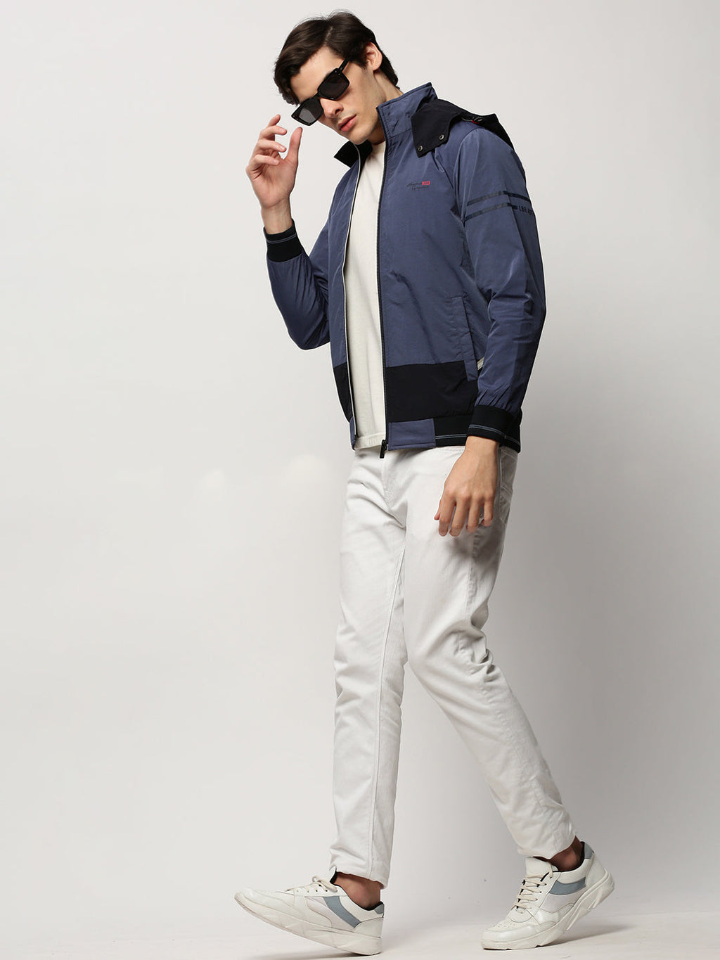 Men's Blue Colourblock Casual Bomber Jackets