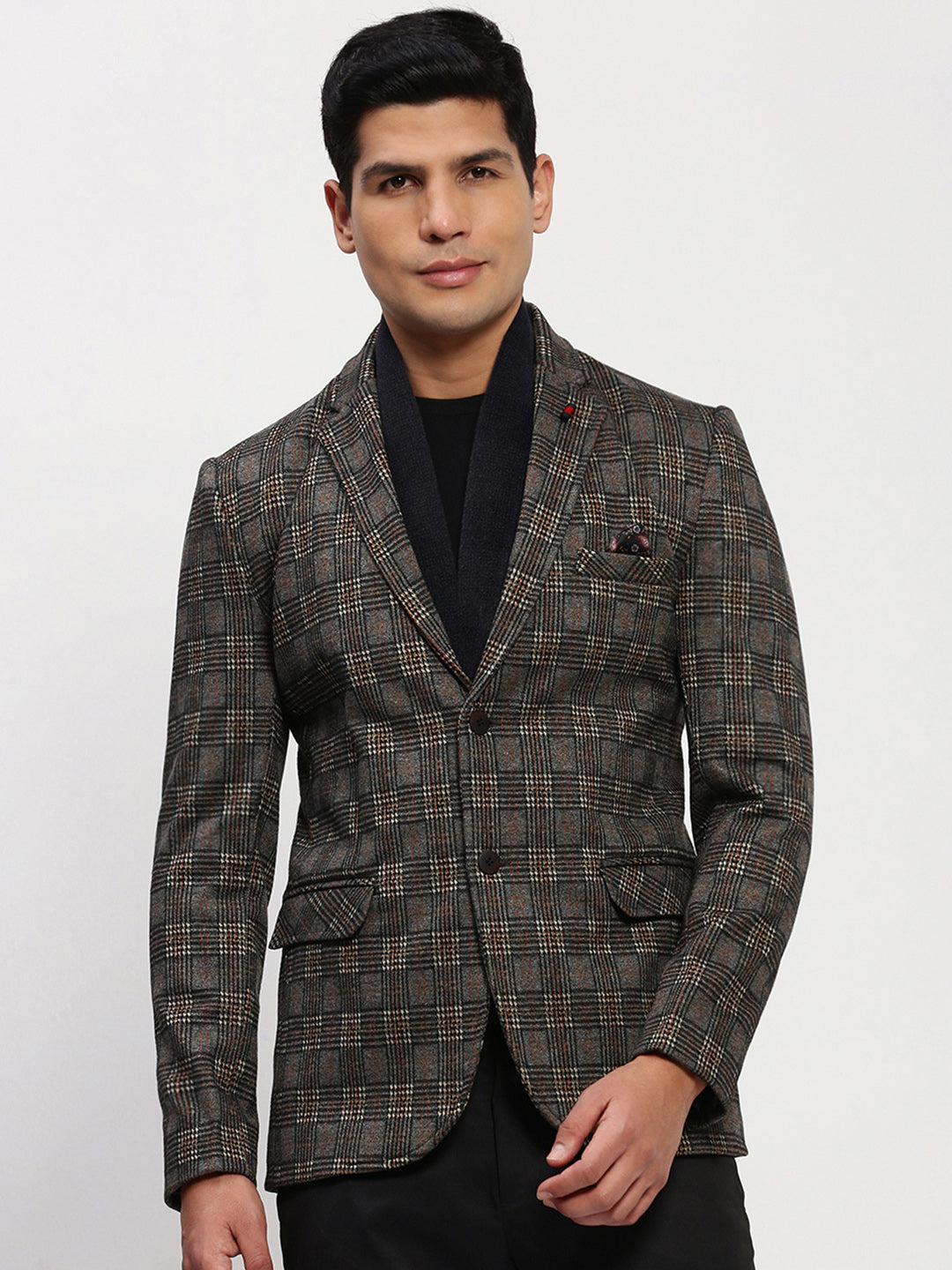Men's Grey Checked Single Breasted Blazer