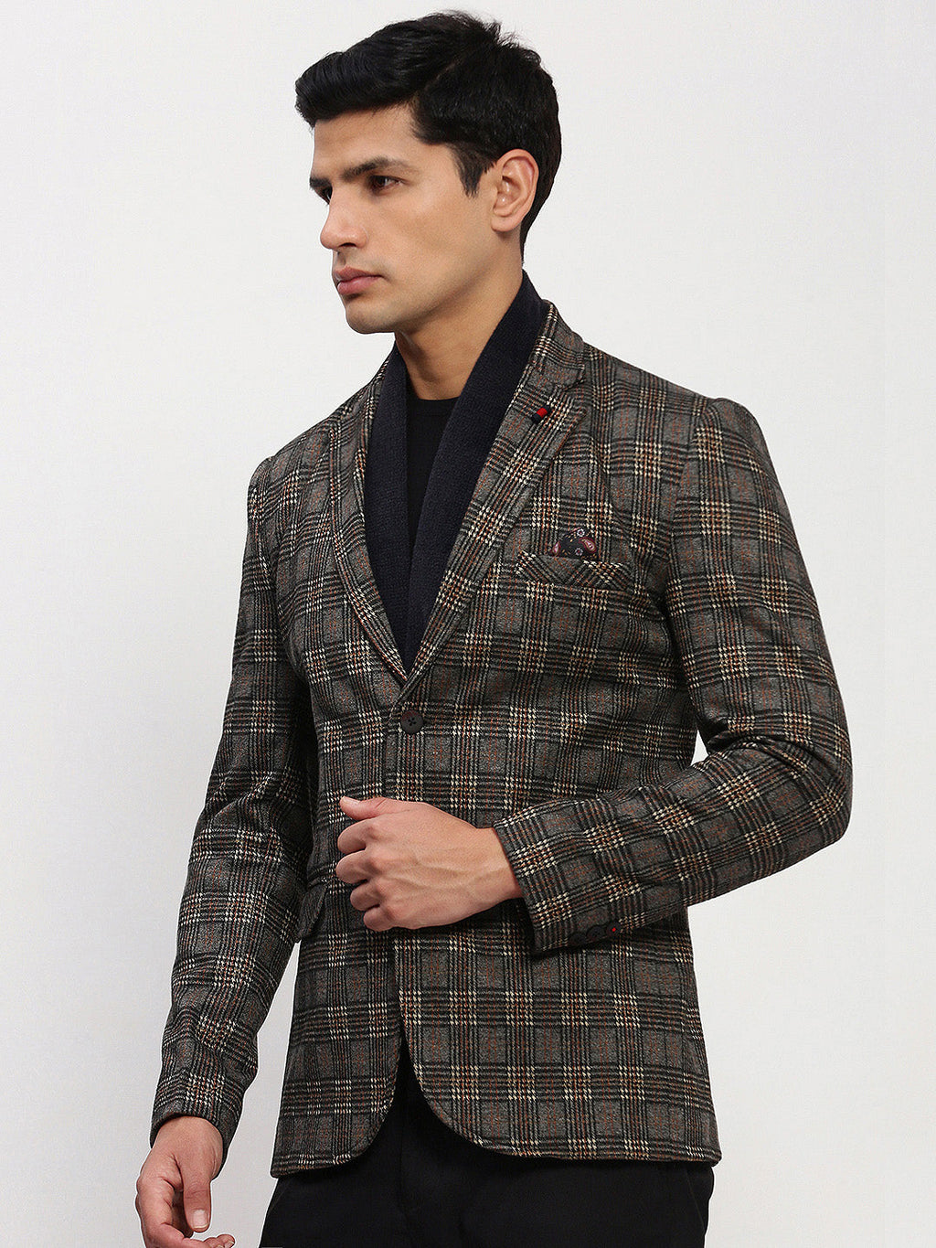 Men's Grey Checked Single Breasted Blazer