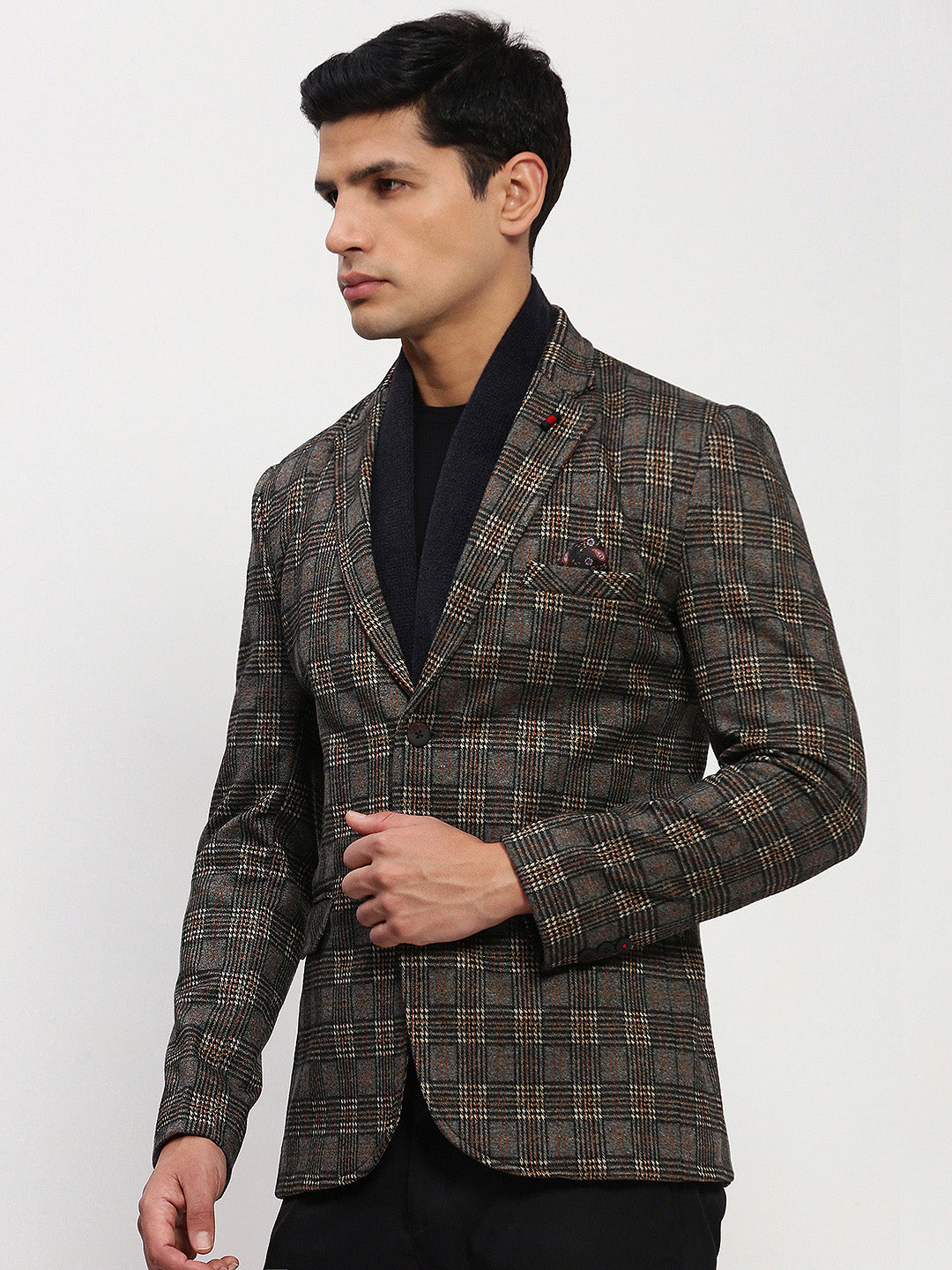 Men's Grey Checked Single Breasted Blazer