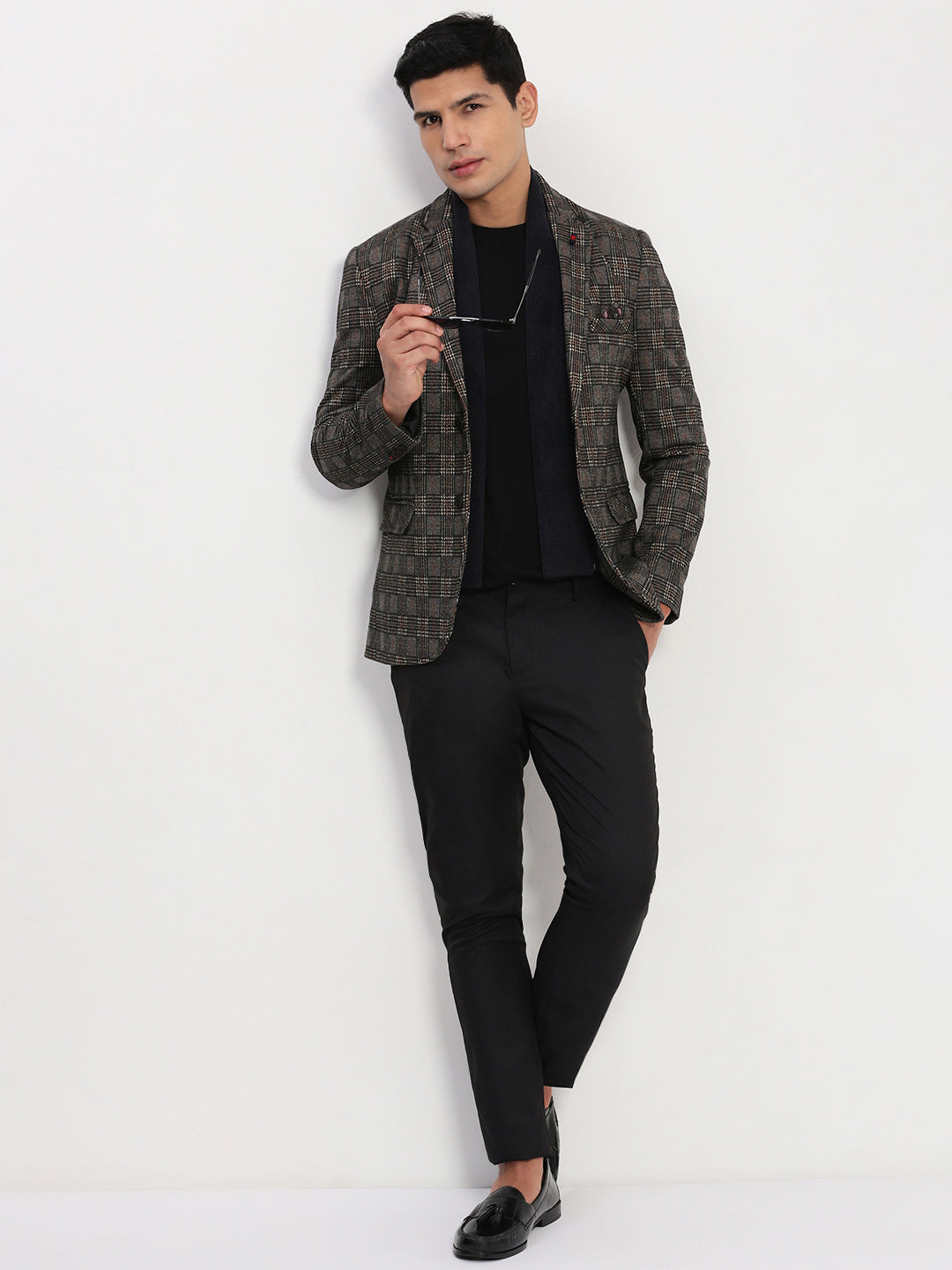 Men's Grey Checked Single Breasted Blazer